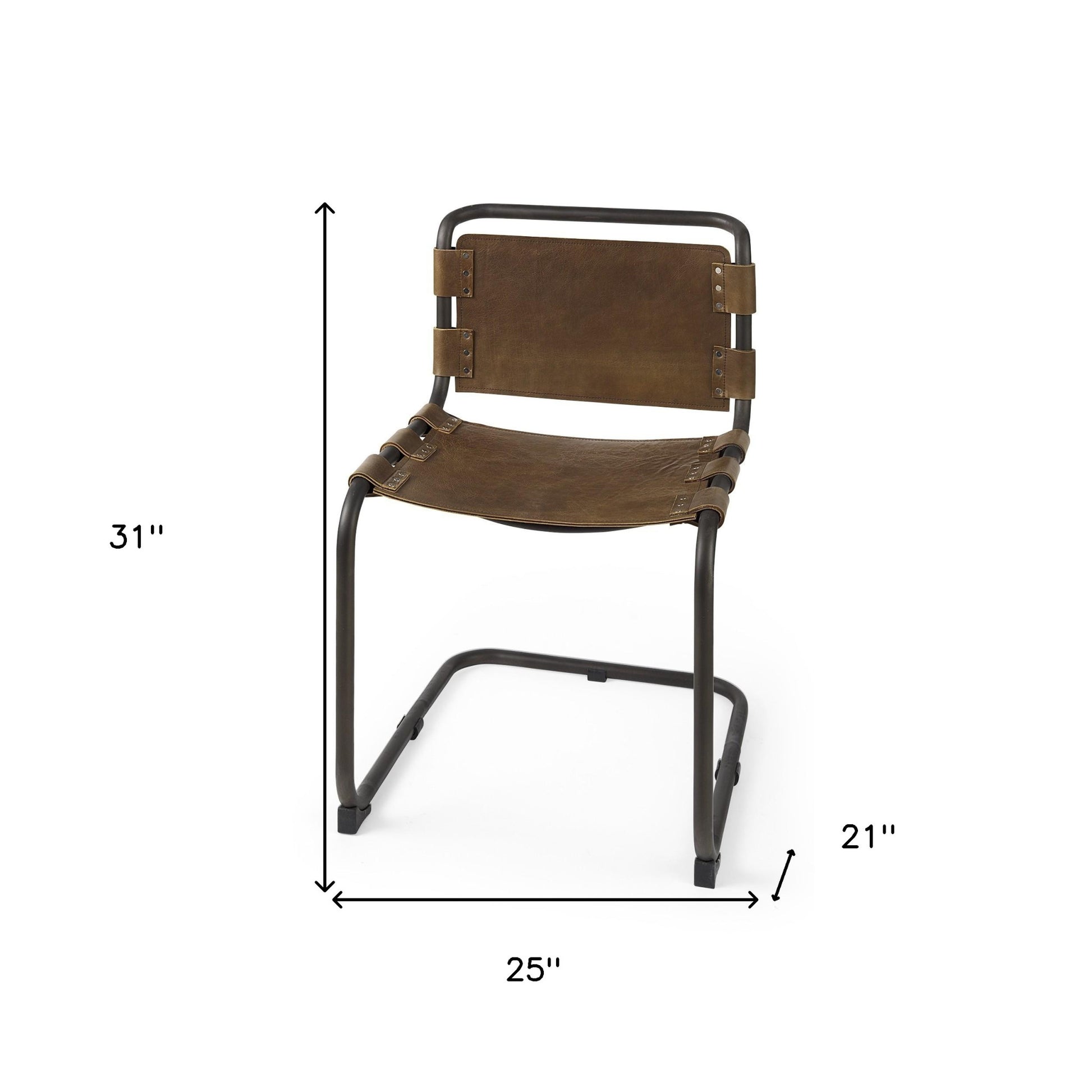 Brown And Black Leather Metal Open Back Dining Side Chair-Dining Chairs-DECOROLALA