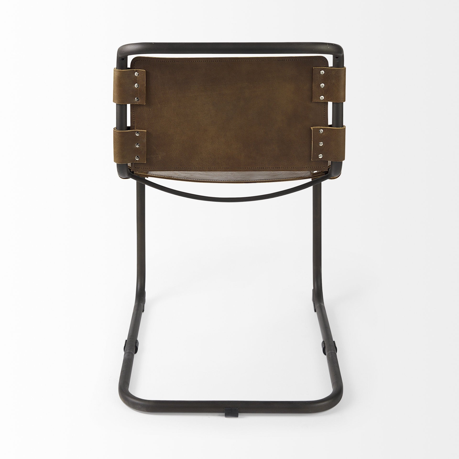 Brown And Black Leather Metal Open Back Dining Side Chair-Dining Chairs-DECOROLALA