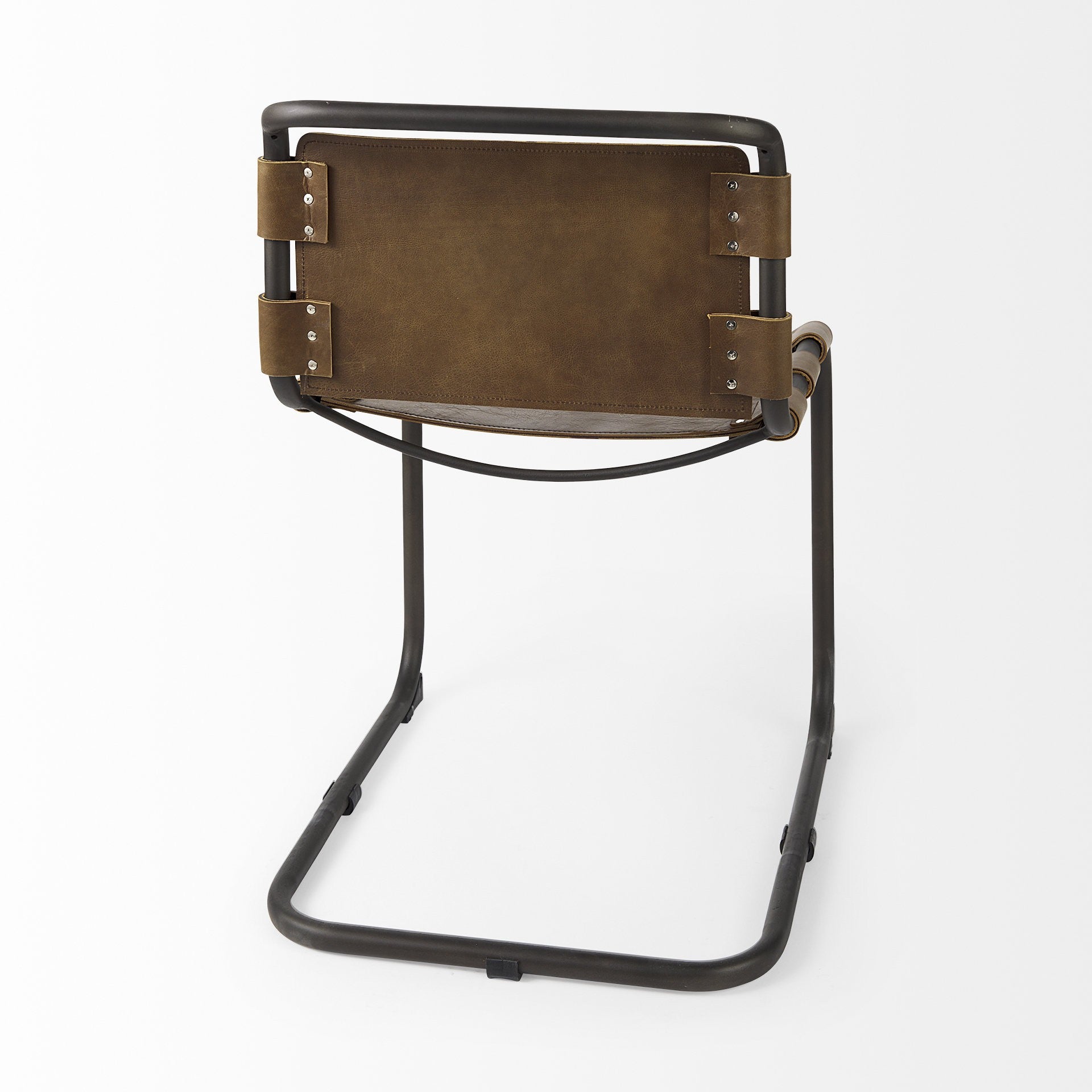 Brown And Black Leather Metal Open Back Dining Side Chair-Dining Chairs-DECOROLALA