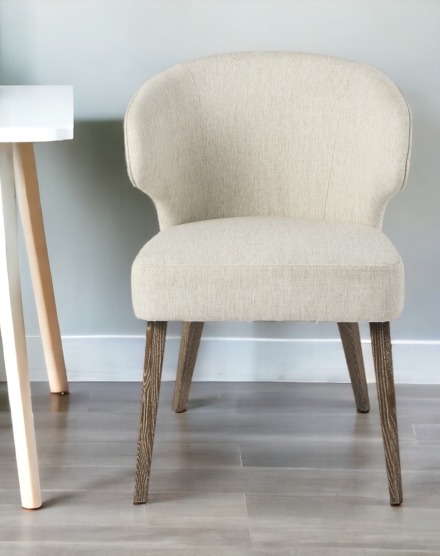Ivory and Brown Mid Century Wingback Dining Chair-Dining Chairs-DECOROLALA