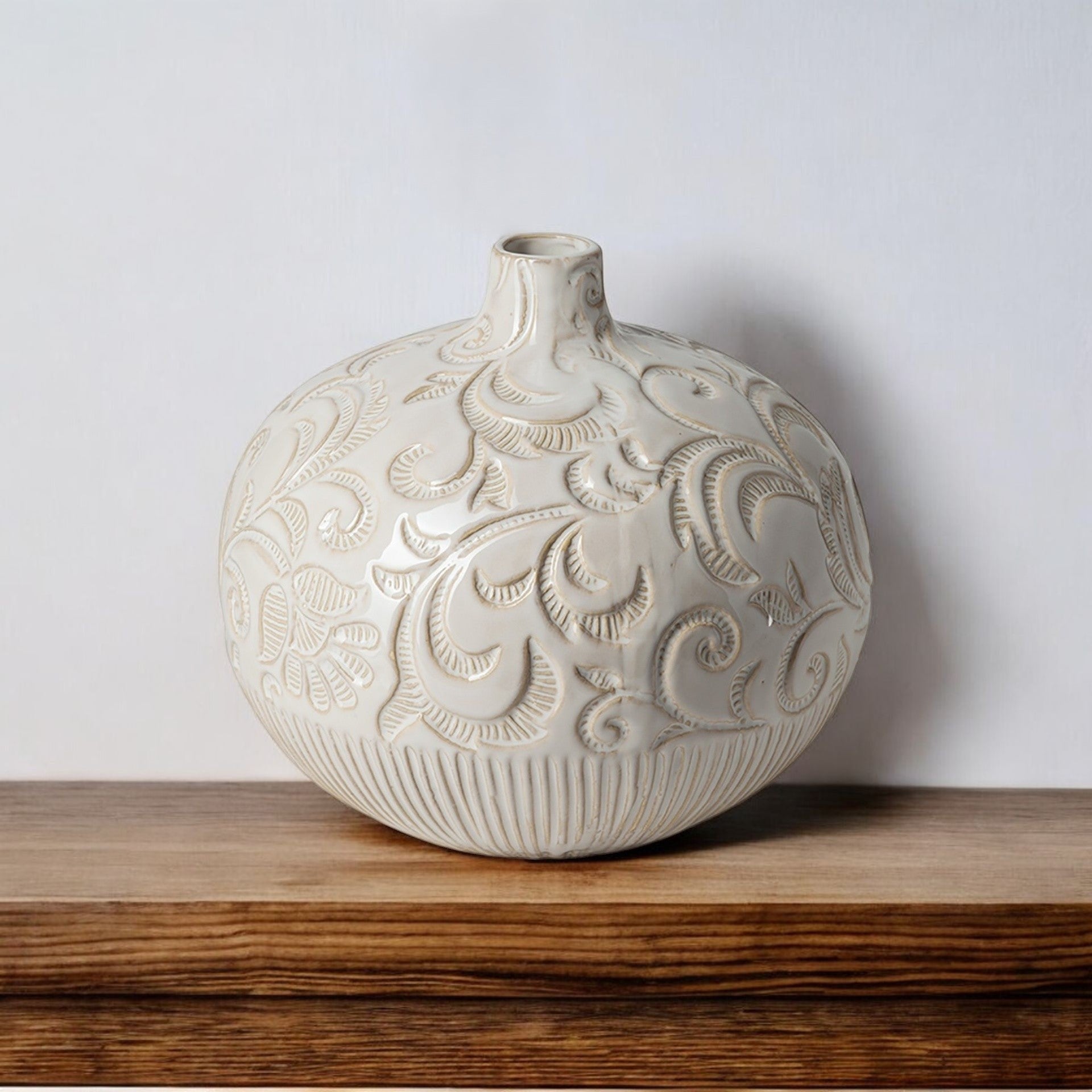 8" White Abstract Cylinder Ceramic Table Vase-Vases-DECOROLALA