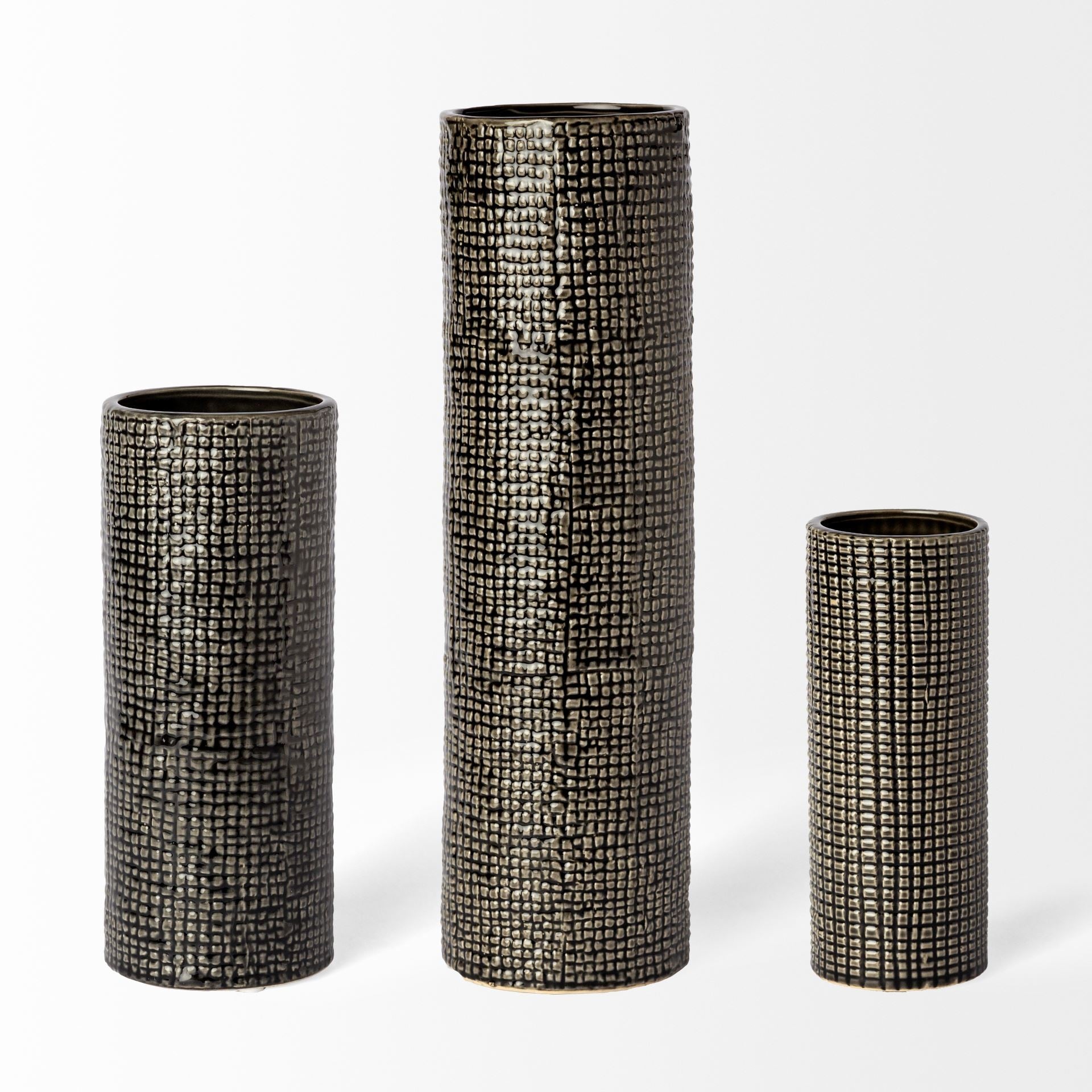 10" Black And Gold Abstract Cylinder Ceramic Table Vase-Vases-DECOROLALA