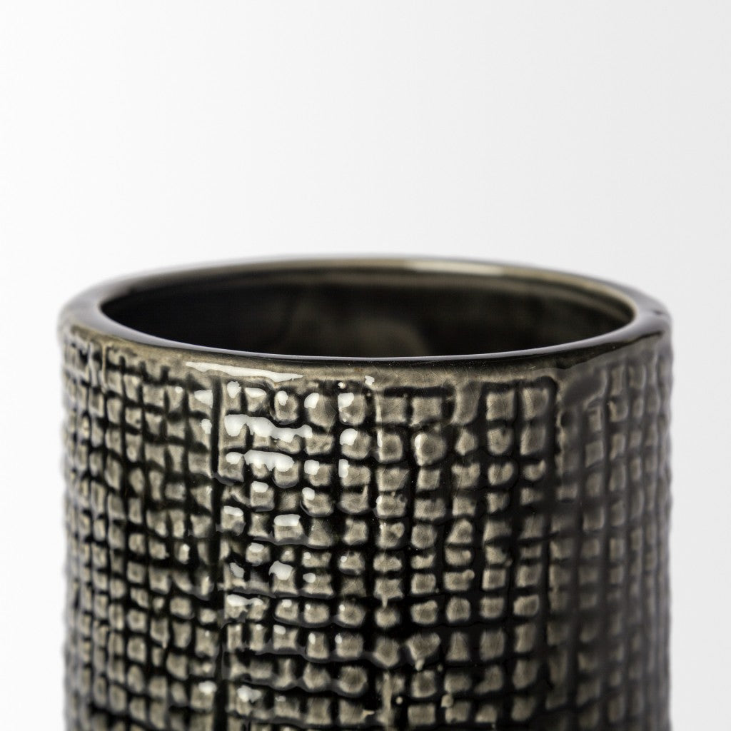 10" Black And Gold Abstract Cylinder Ceramic Table Vase-Vases-DECOROLALA