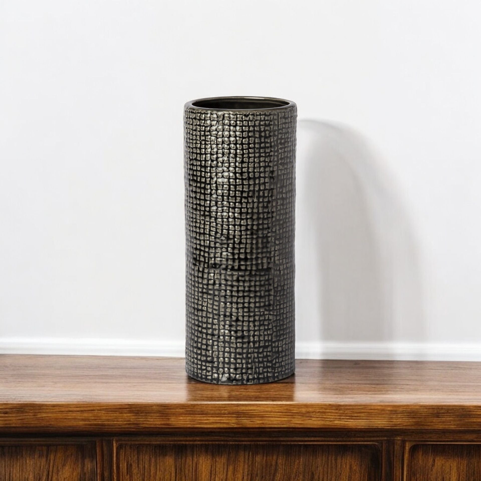 10" Black And Gold Abstract Cylinder Ceramic Table Vase-Vases-DECOROLALA