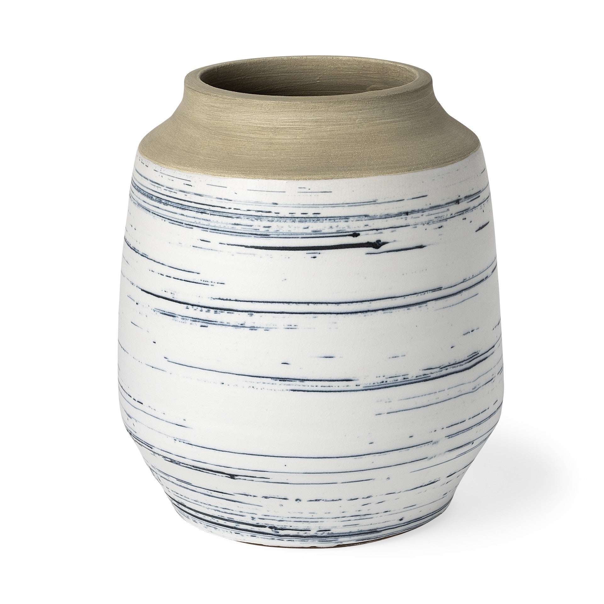 10" Blue Sand And White Abstract Cylinder Ceramic Table Vase-Vases-DECOROLALA