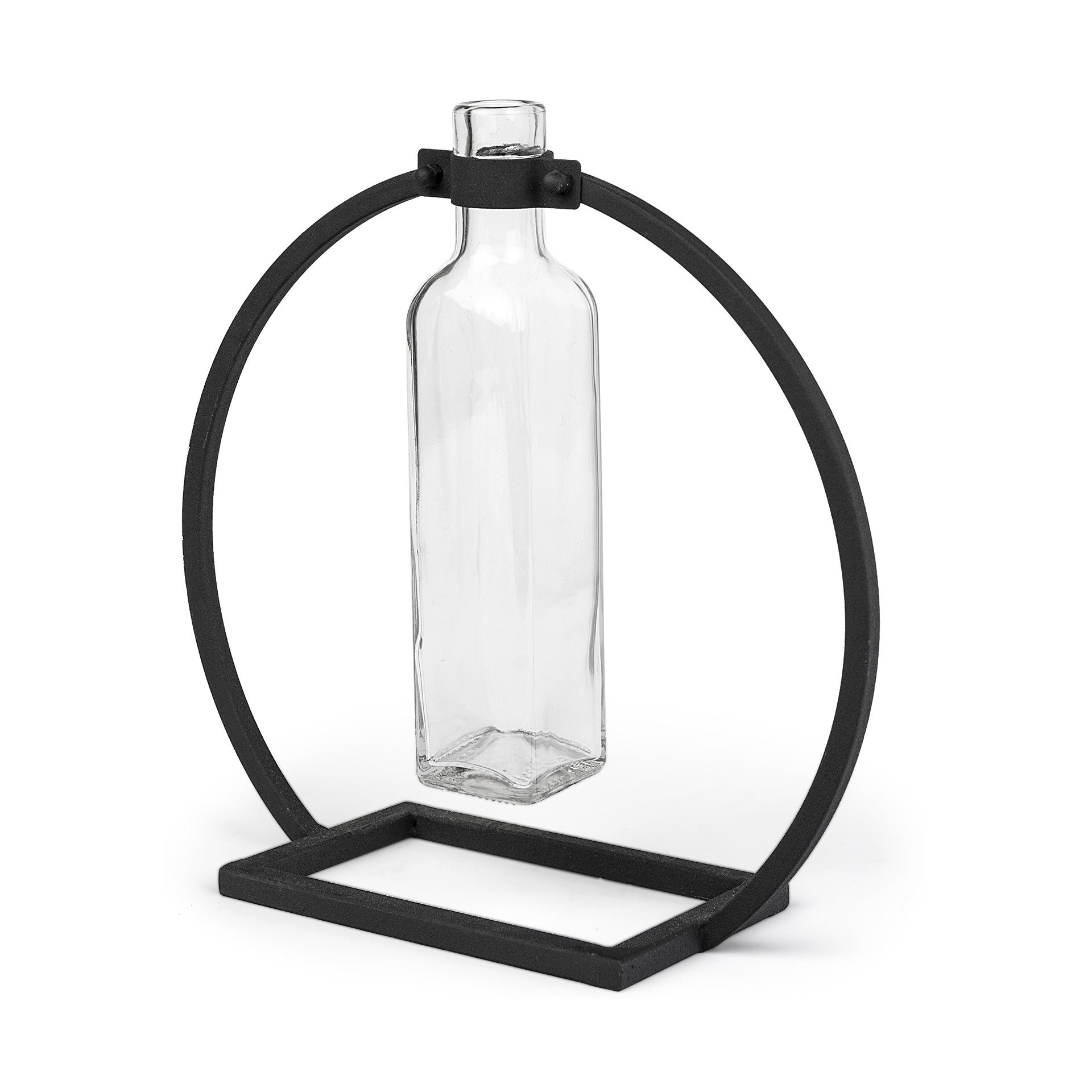 10" Black Abstract Cylinder Metal Table Vase-Vases-DECOROLALA