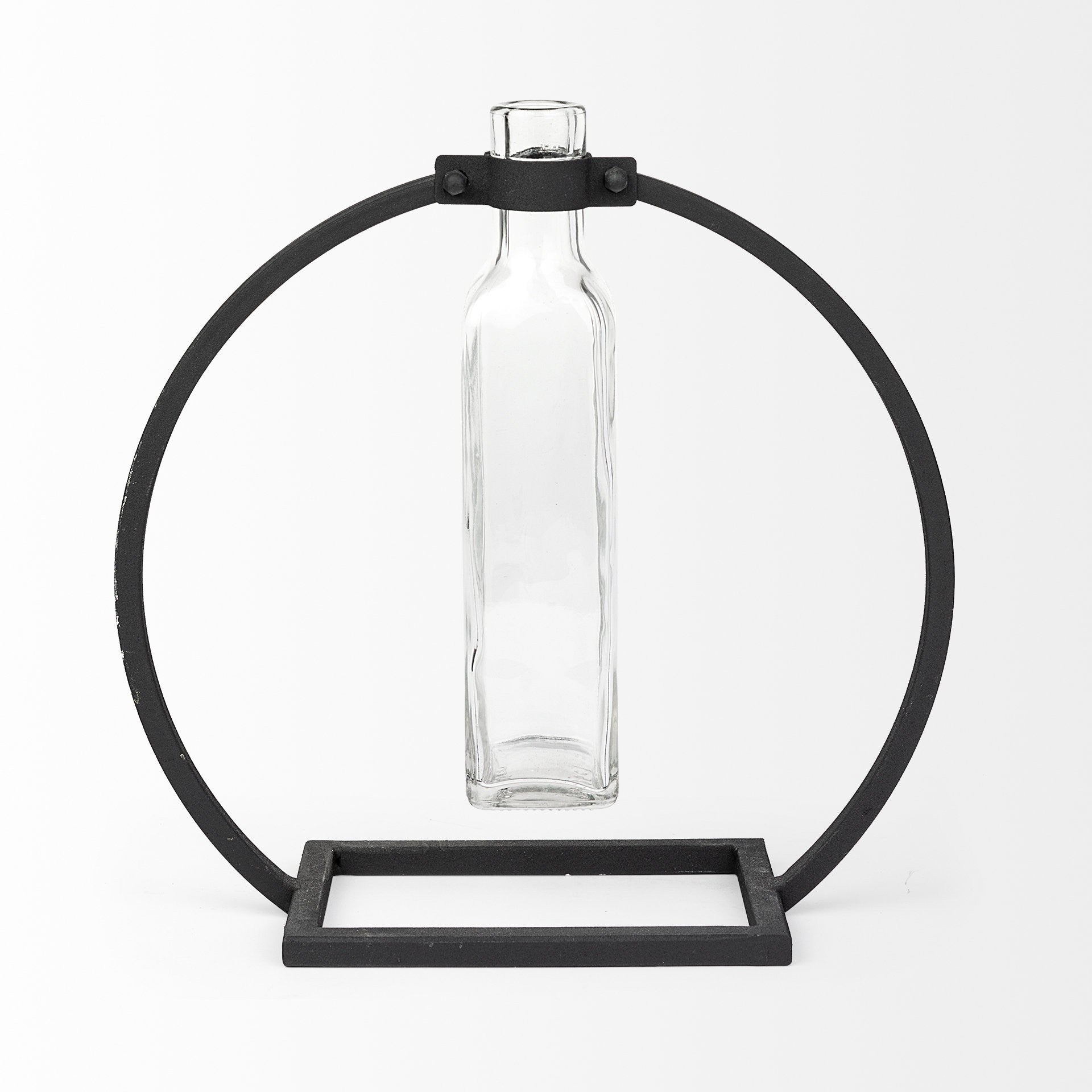 10" Black Abstract Cylinder Metal Table Vase-Vases-DECOROLALA