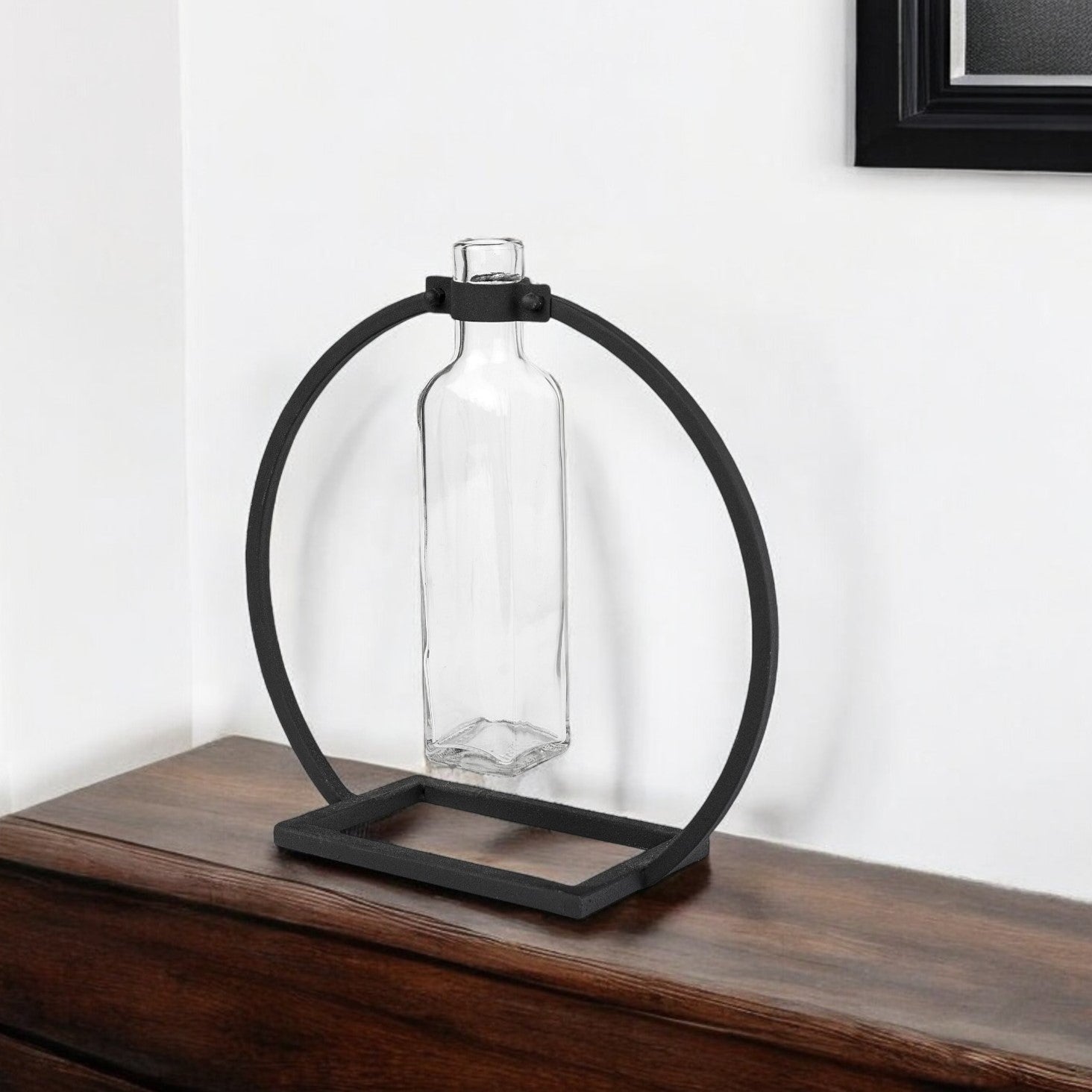 10" Black Abstract Cylinder Metal Table Vase-Vases-DECOROLALA