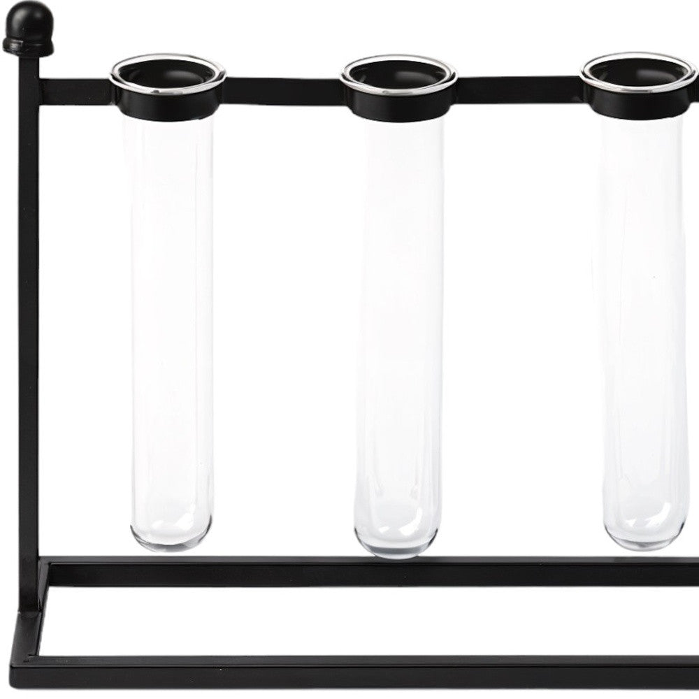 10" Black Abstract Cylinder Metal Table Vase-Vases-DECOROLALA