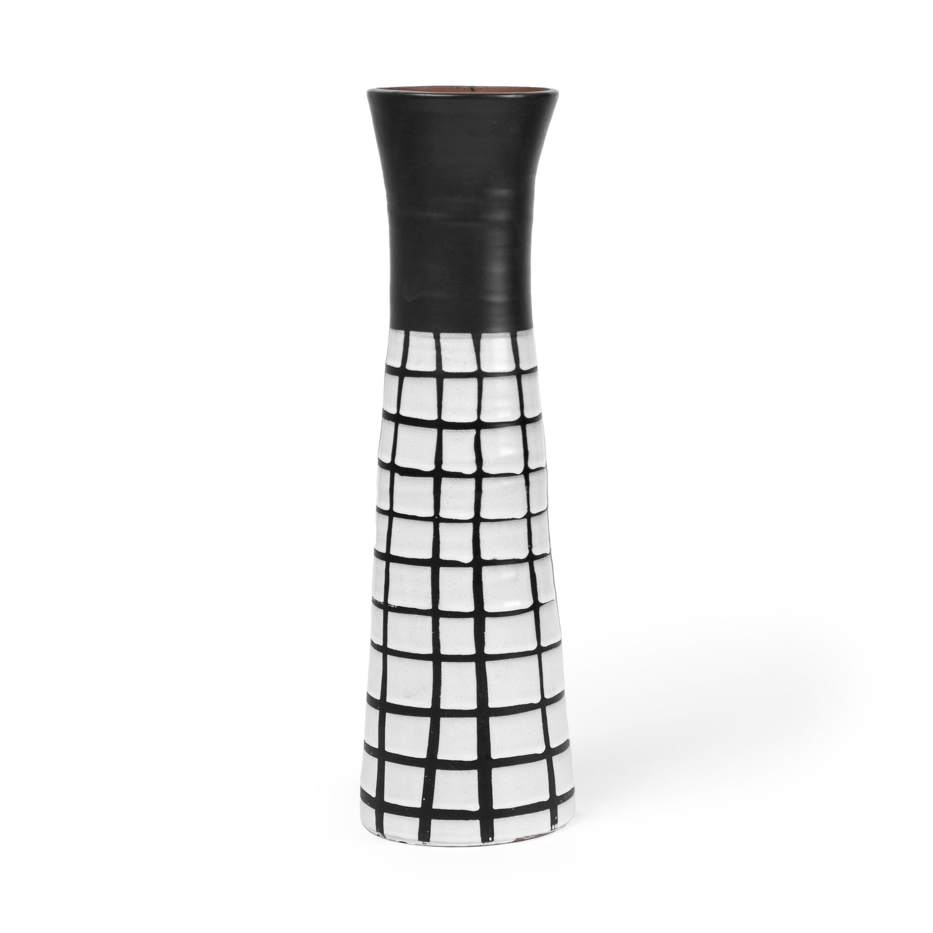 17" Black And White Abstract Cylinder Ceramic Table Vase-Vases-DECOROLALA