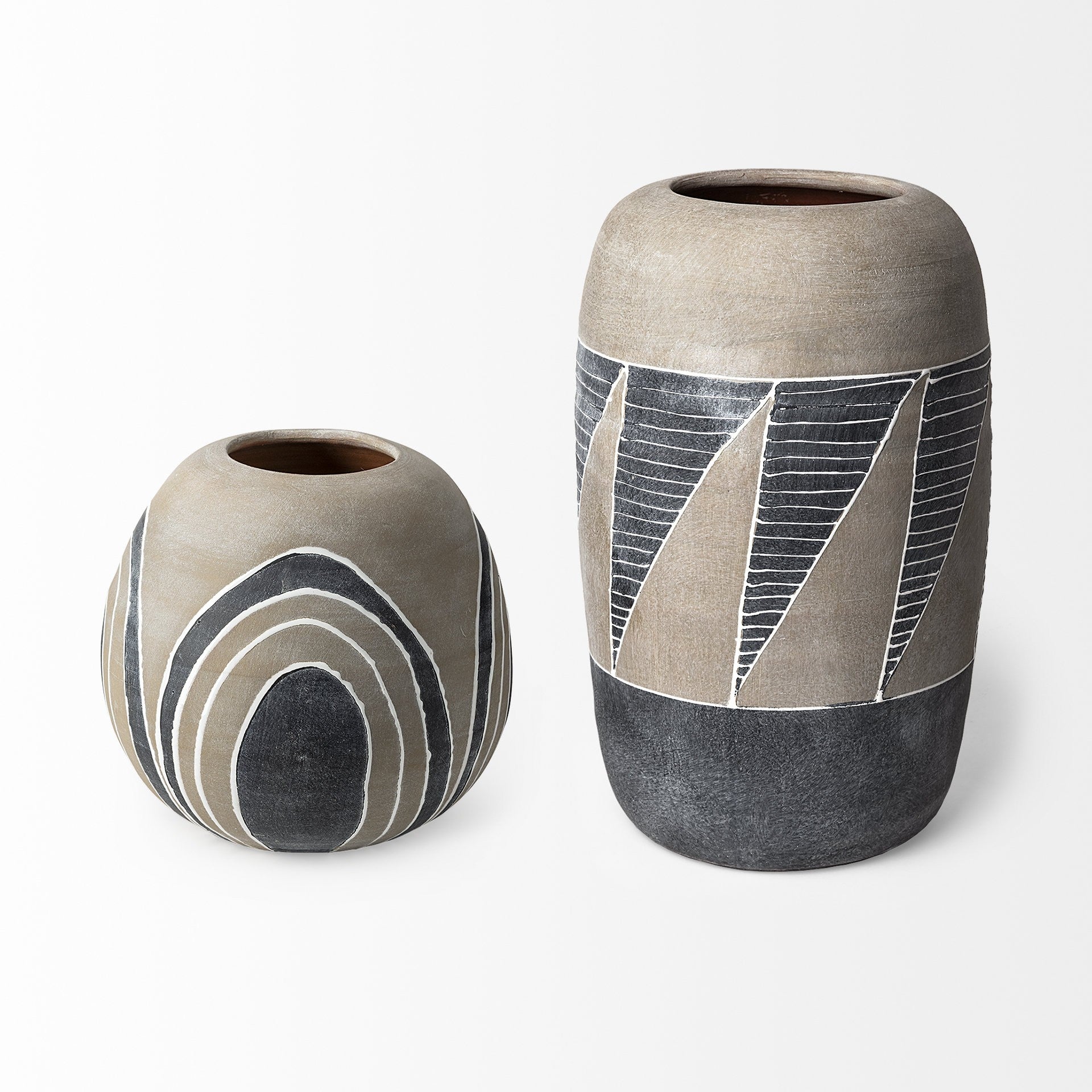 10" Brown And White Abstract Cylinder Ceramic Table Vase-Vases-DECOROLALA