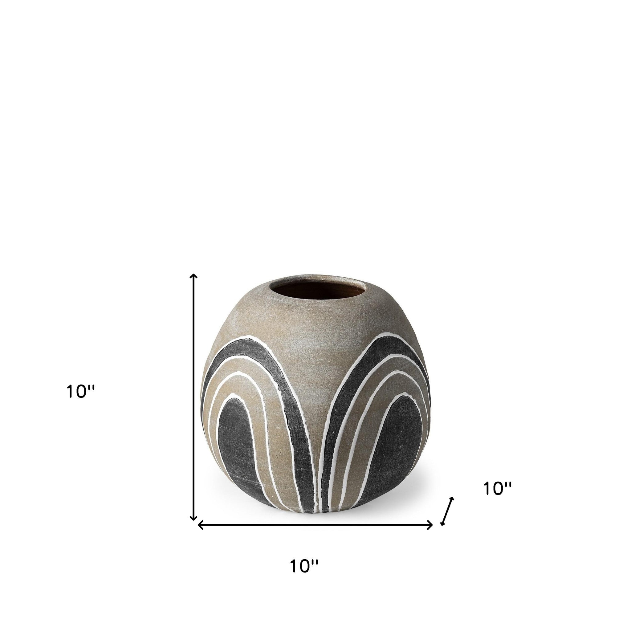 10" Brown And White Abstract Cylinder Ceramic Table Vase-Vases-DECOROLALA
