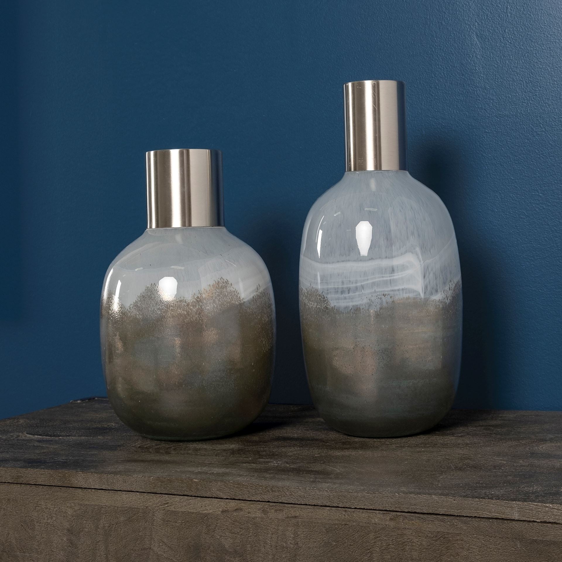 13" Bronze And White Ombre Glass Cylinder Table Vase-Vases-DECOROLALA