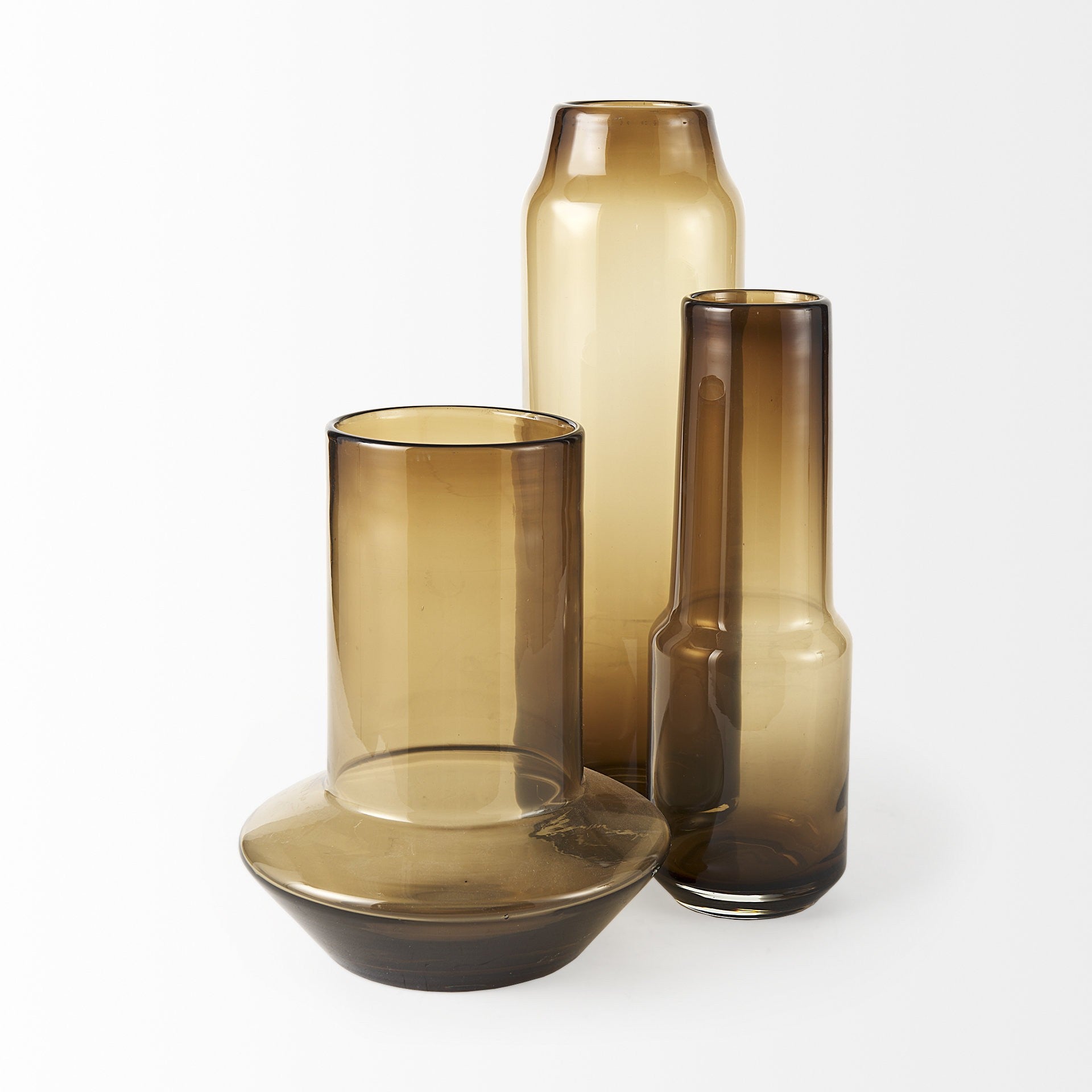 16" Golden Brown Abstract Cylinder Crystal Glass Table Vase-Vases-DECOROLALA