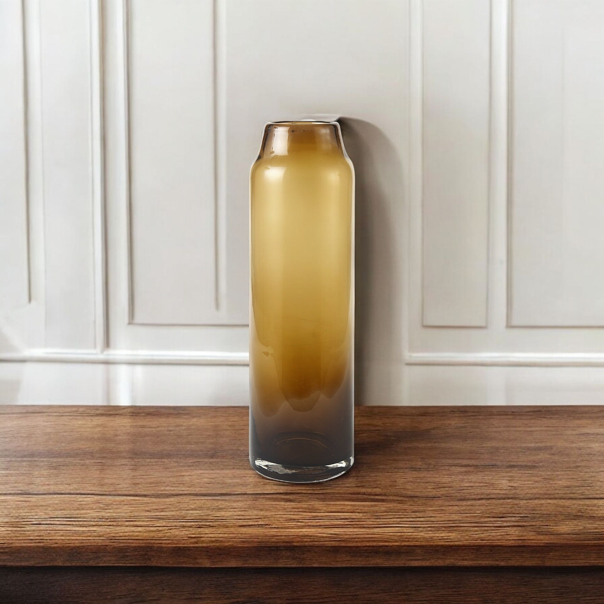 16" Golden Brown Abstract Cylinder Crystal Glass Table Vase-Vases-DECOROLALA