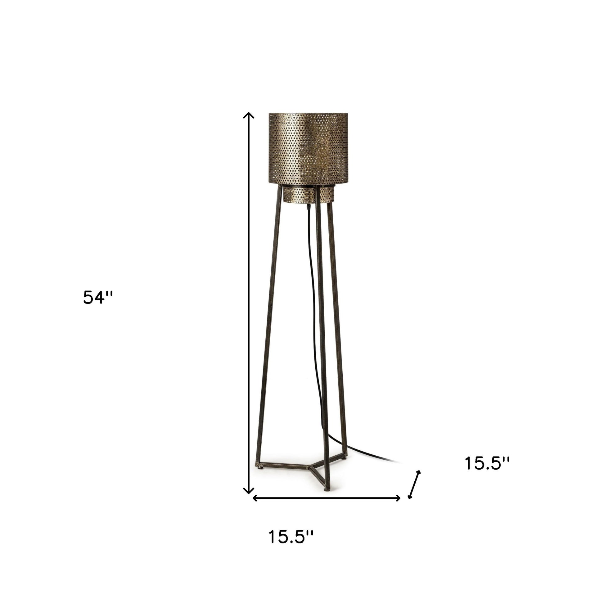 54" Gold And Black Metal LED Floor Lamp With Gold Metal Drum Shade-Floor Lamps-DECOROLALA