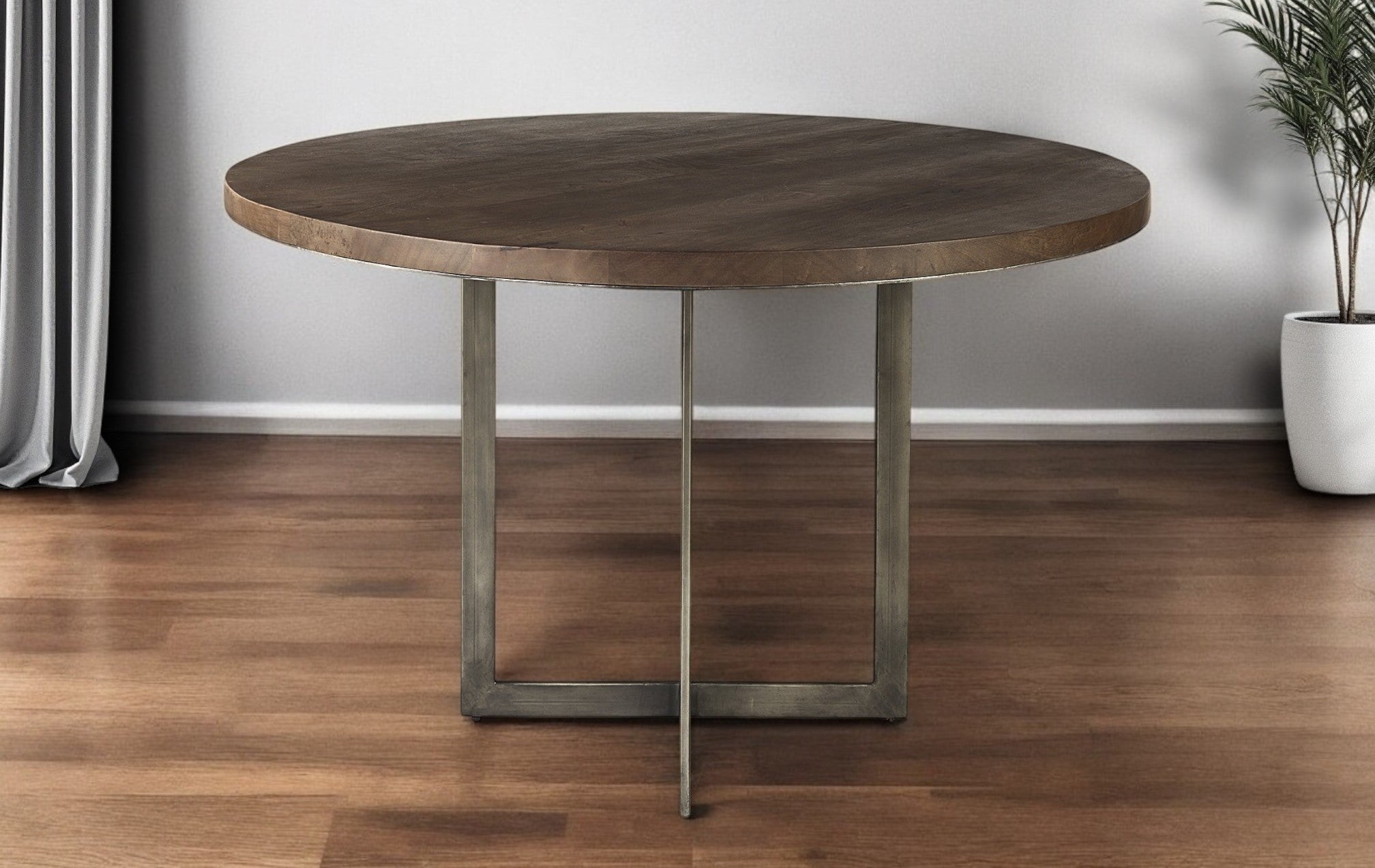 48" Brown And Gray Sled Base Dining Table-Dining Tables-DECOROLALA