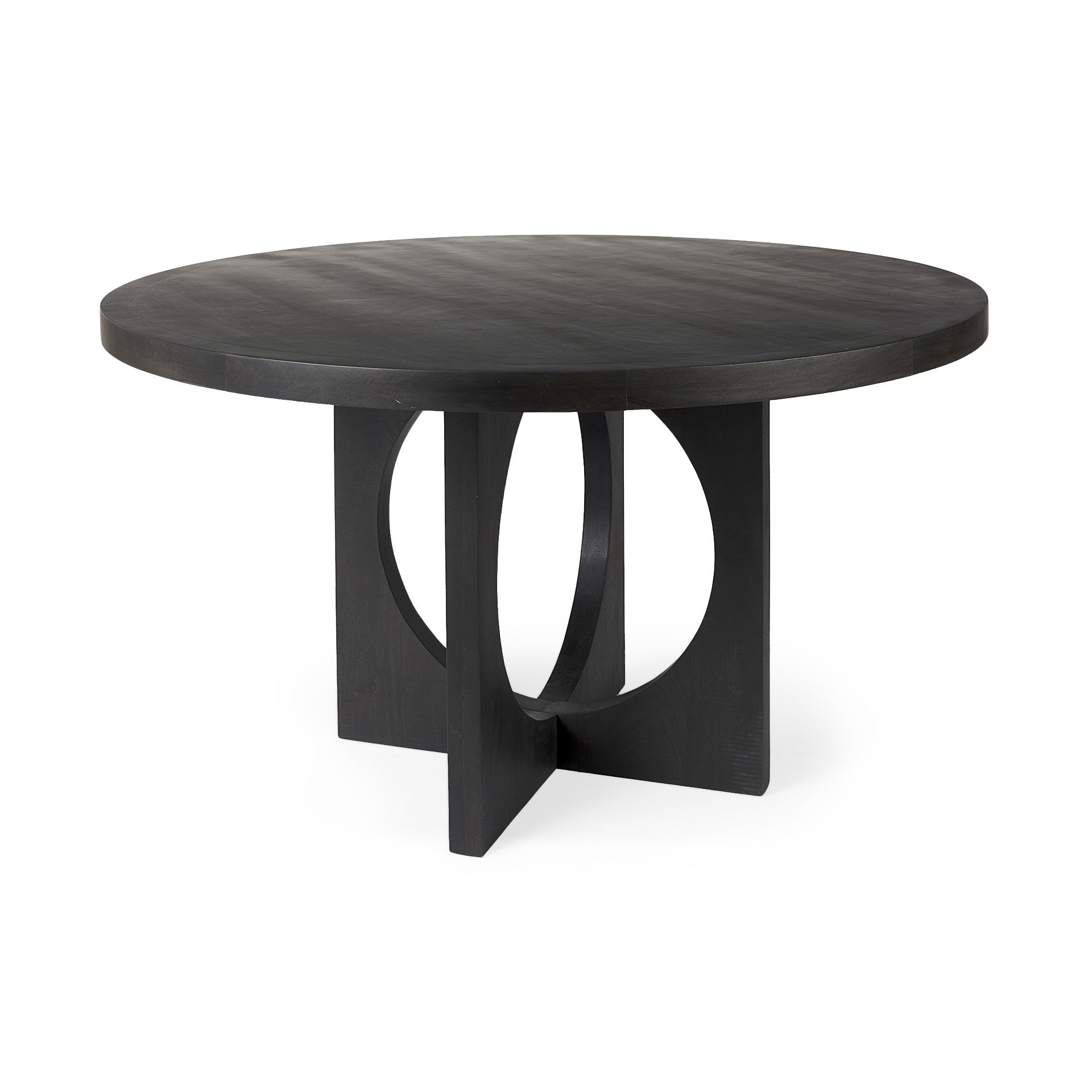 54" Black Rounded Solid Wood Pedestal Base Dining Table-Dining Tables-DECOROLALA