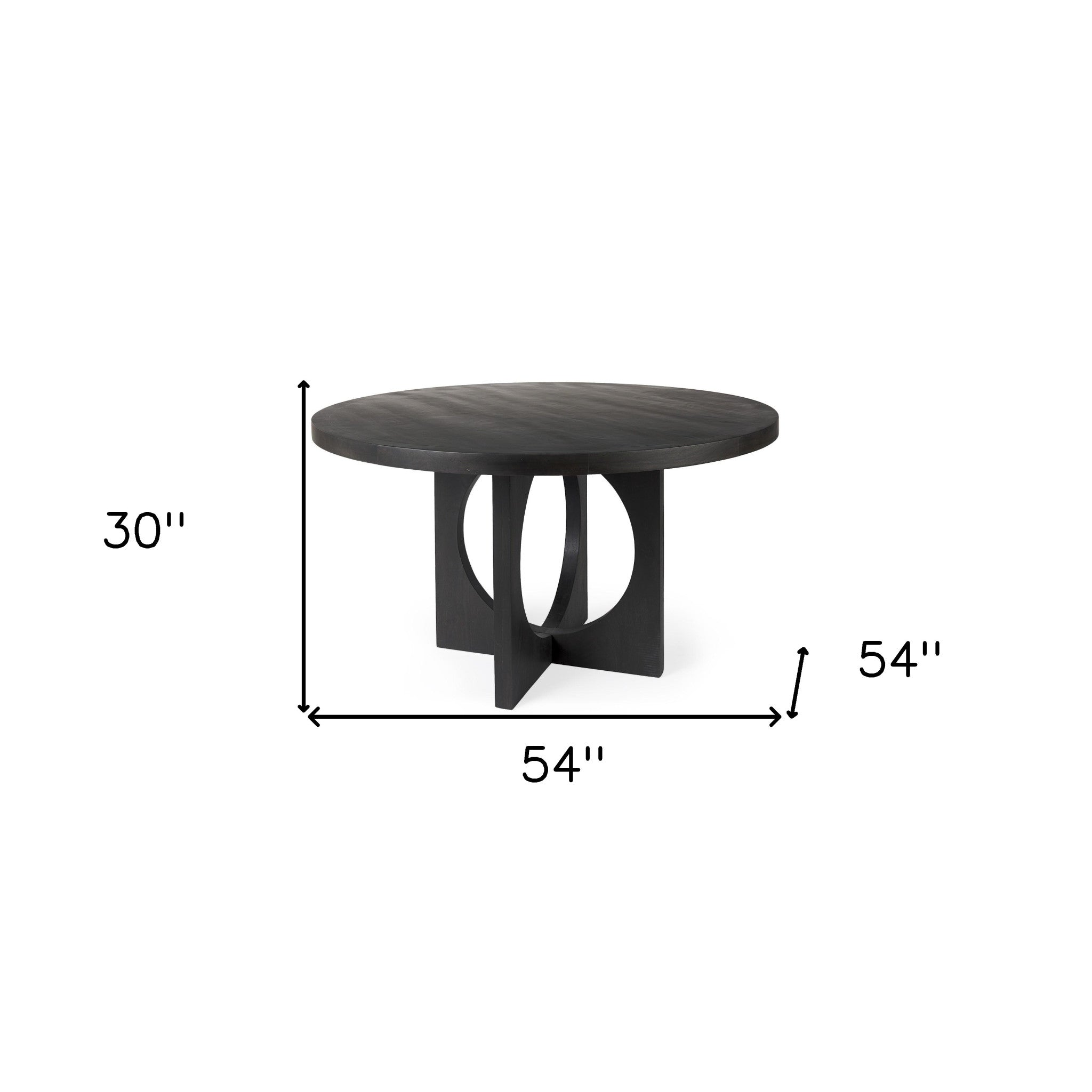 54" Black Rounded Solid Wood Pedestal Base Dining Table-Dining Tables-DECOROLALA