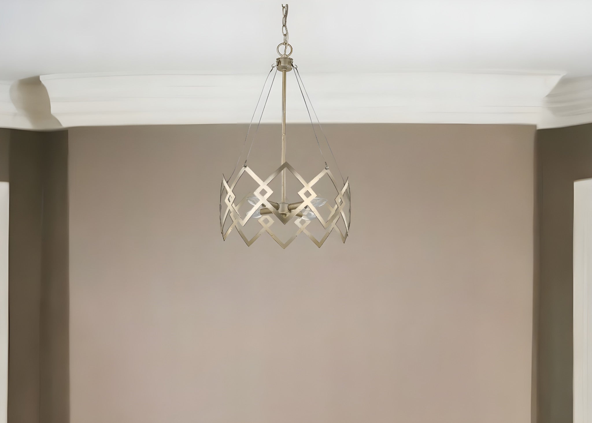 Nora 4-Light Washed Gold Drum Pendant With Abstract Open-Air Cage Shade-Pendants-Hanging Lights-DECOROLALA