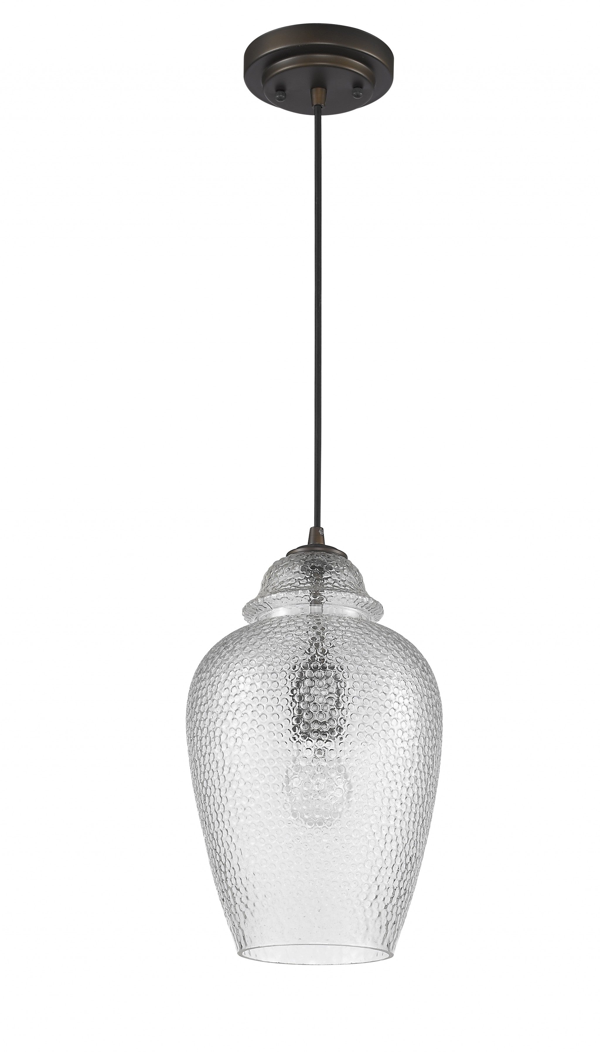 Antique Bronze Hanging Light with Textured Glass Shade-Chandeliers-DECOROLALA