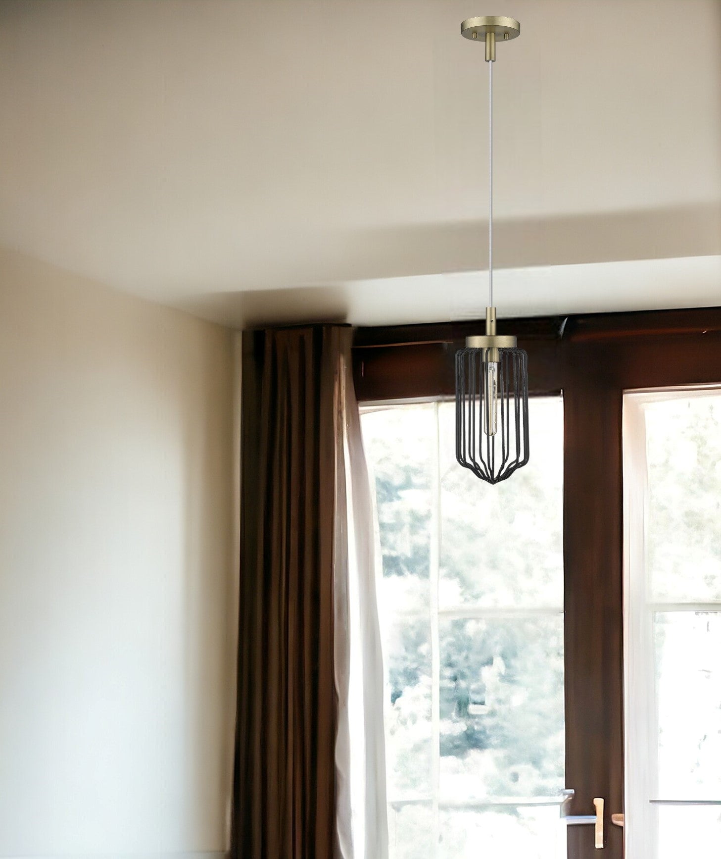 Gold and Black Metal Cage Pendant Hanging Light-Pendants-Hanging Lights-DECOROLALA