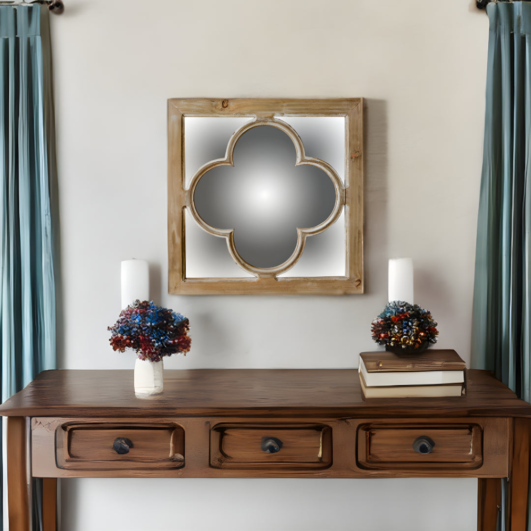 10" Natural Brown With Whitewash Square Wall Mounted Accent Mirror-Mirrors-DECOROLALA