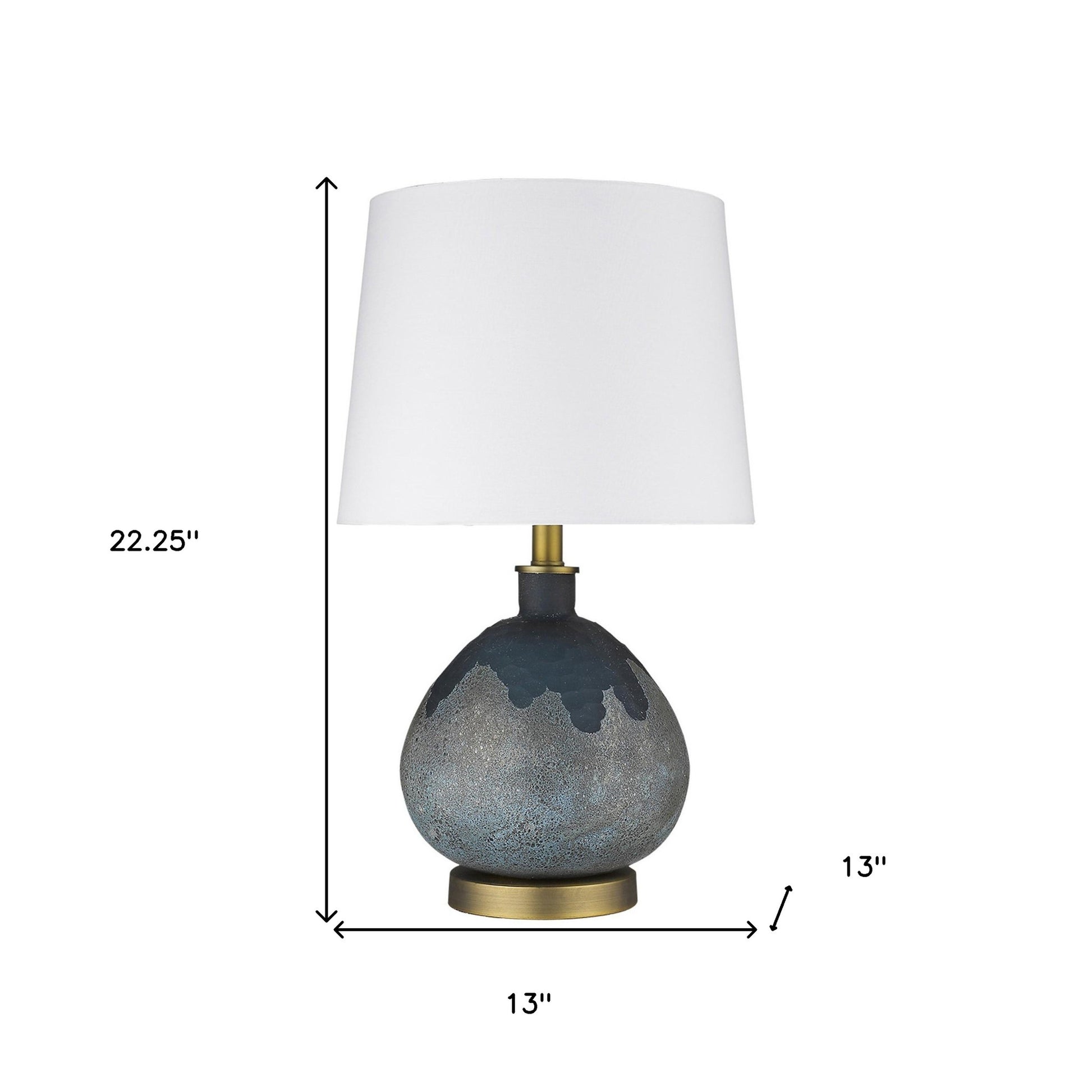 22" Teal Blue Concrete Gourd Table Lamp With Cream Empire Shade-Table Lamps-DECOROLALA