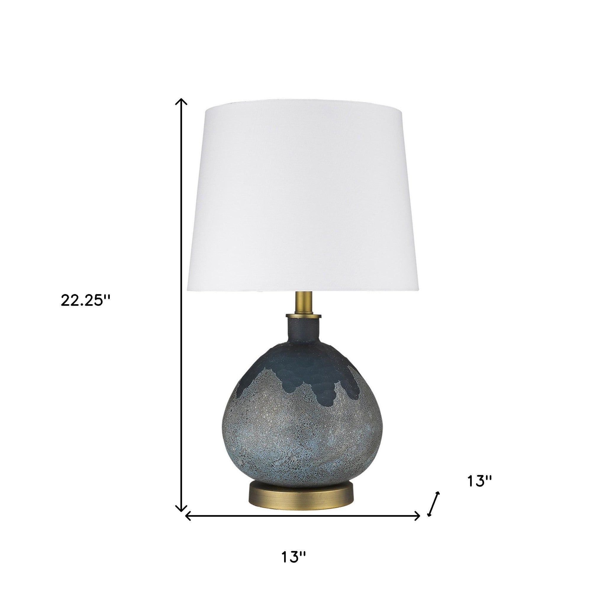 22" Teal Blue Concrete Gourd Table Lamp With Cream Empire Shade-Table Lamps-DECOROLALA