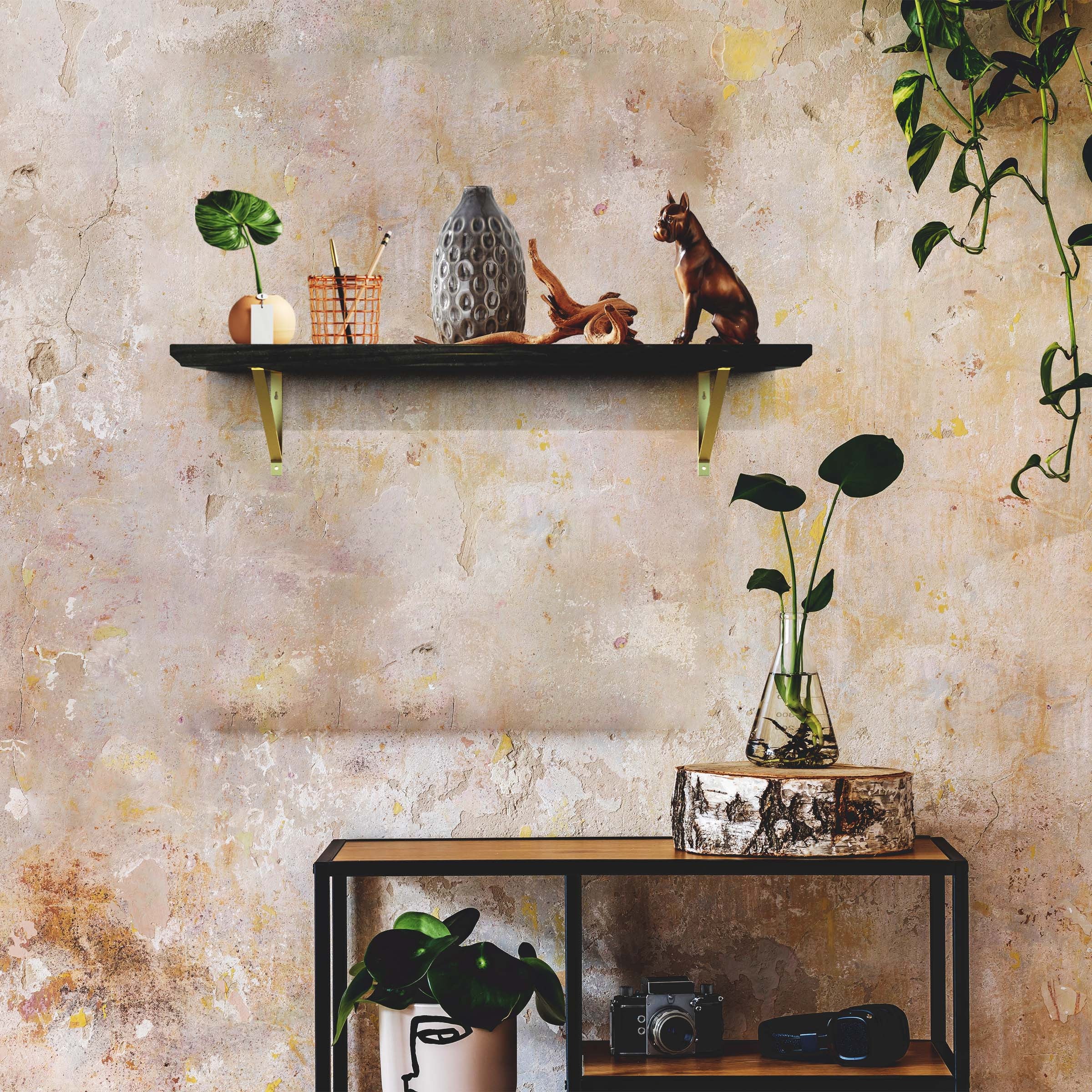 36" Brown Wood Wall Mounted Bracket Shelf-Wall Mounted Shelves-DECOROLALA