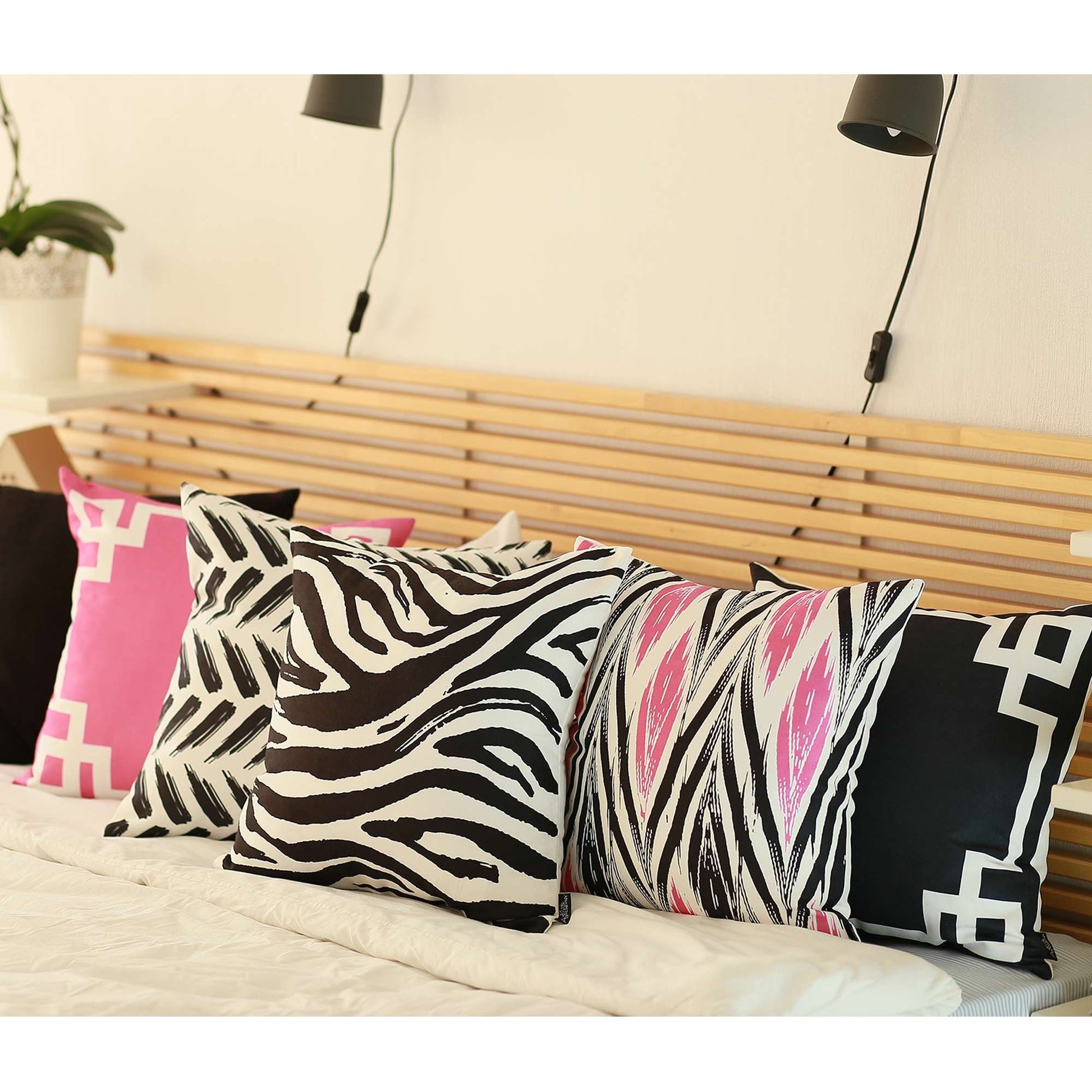 Black and White Geometric Border Throw Pillow-2