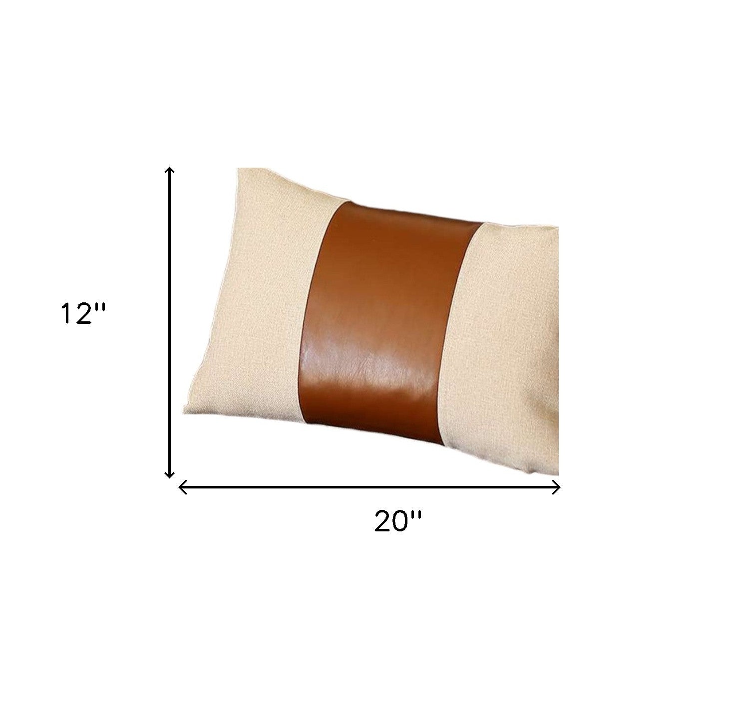 12" X 20" Brown and White Faux Leather Lumbar Throw Pillow-8