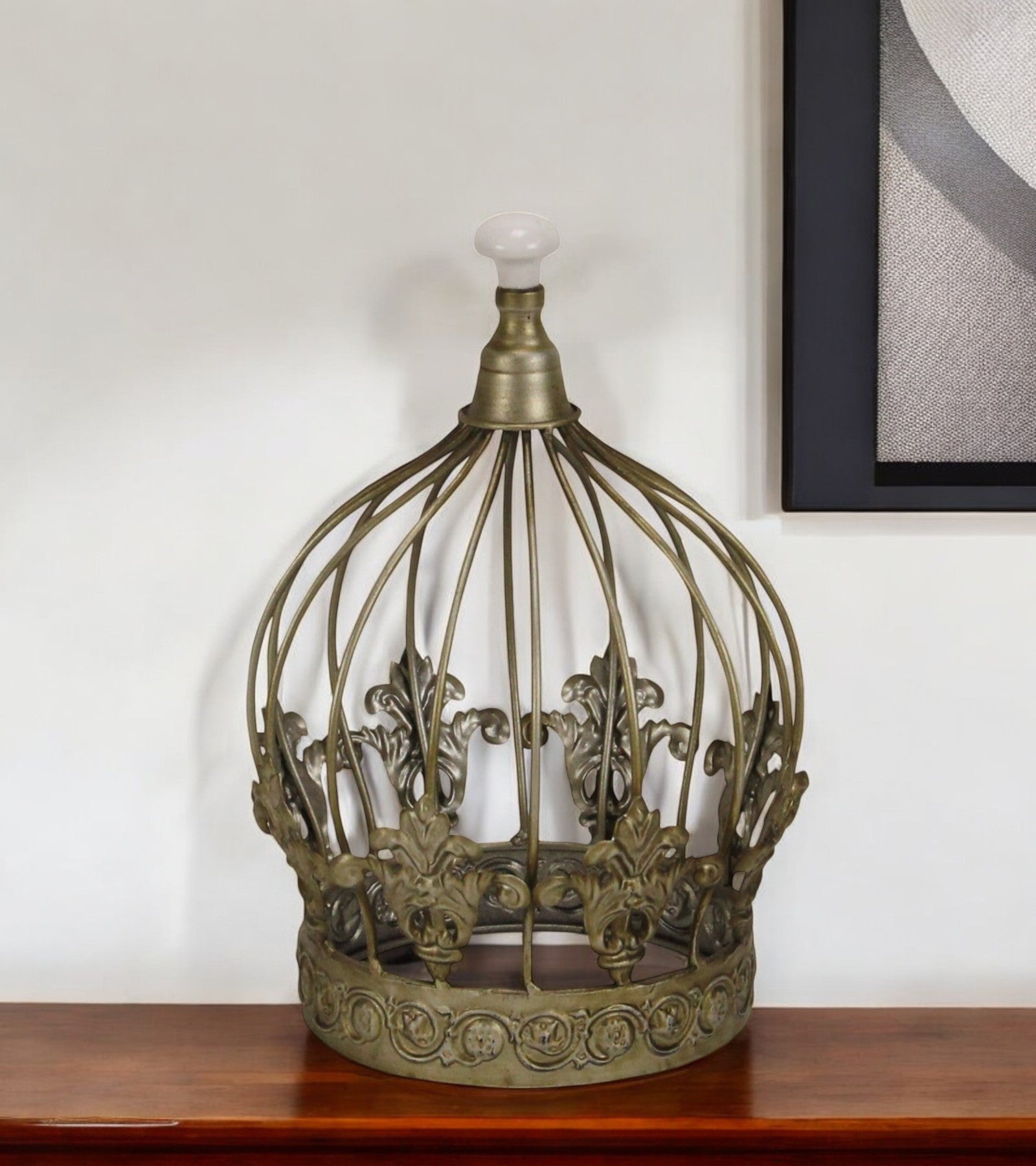 10" Bronze Metal Hand Painted Decorative Crown Tabletop Sculpture-Sculptures-DECOROLALA