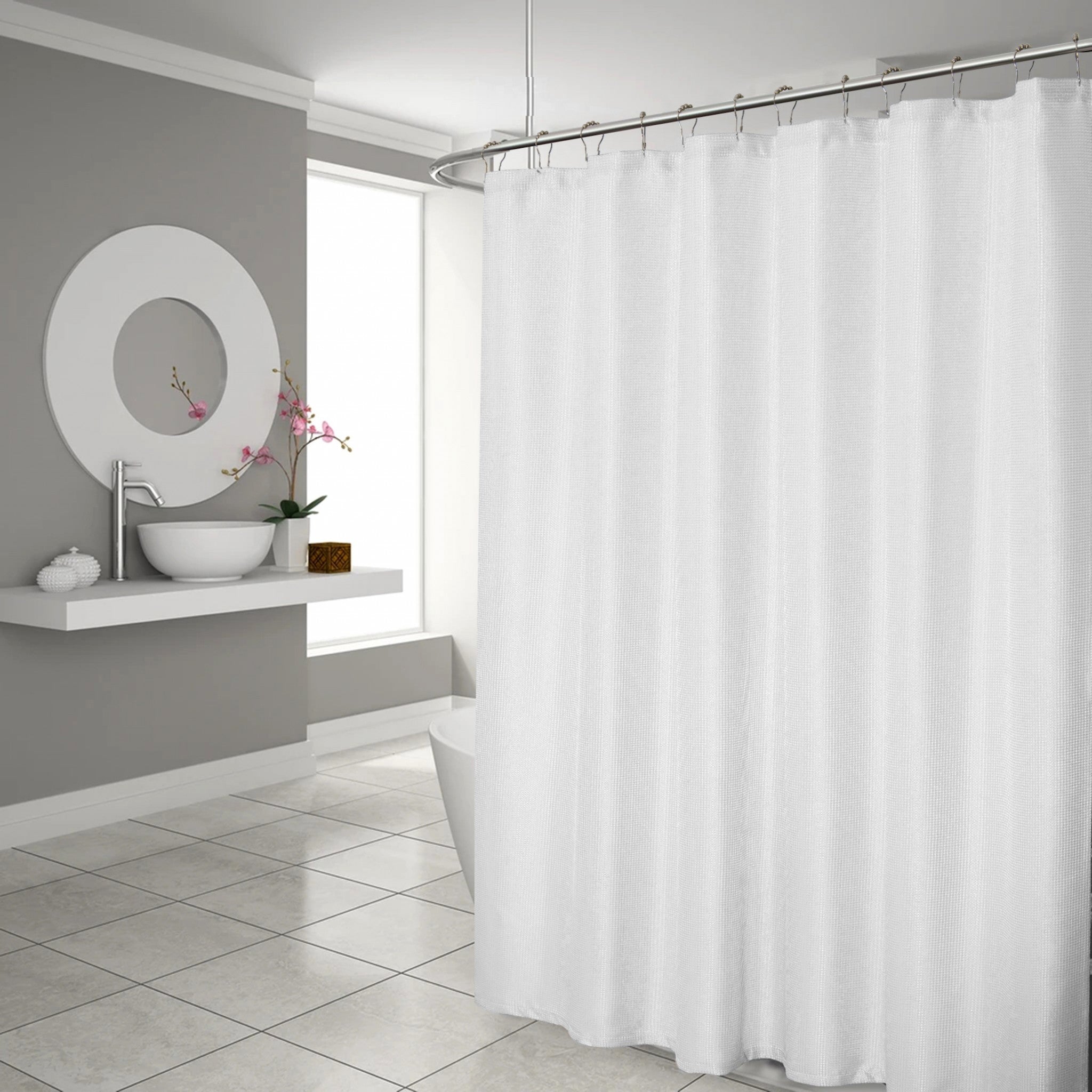 Luxurious White Waffle Weave Shower Curtain-1