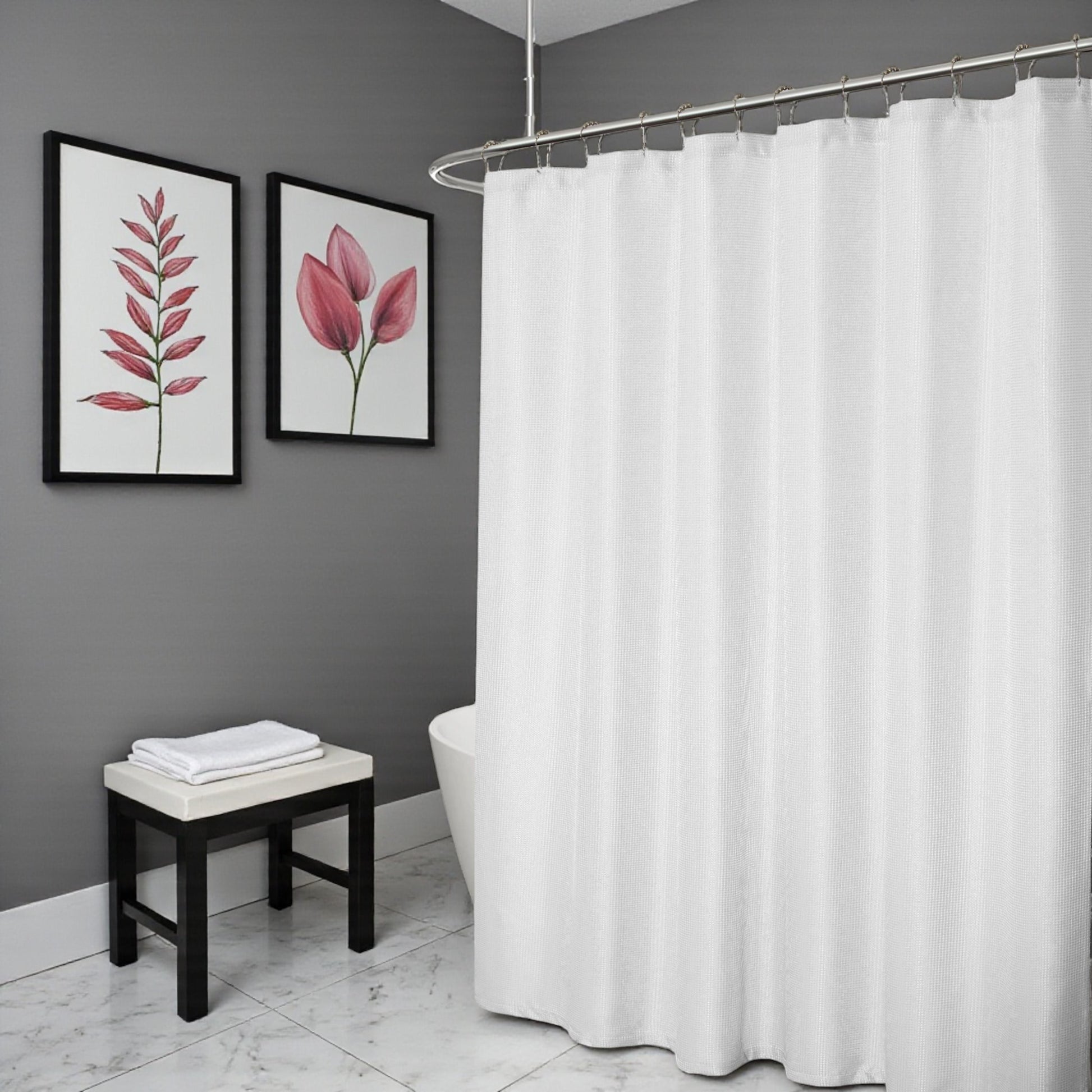 Luxurious White Waffle Weave Shower Curtain-0