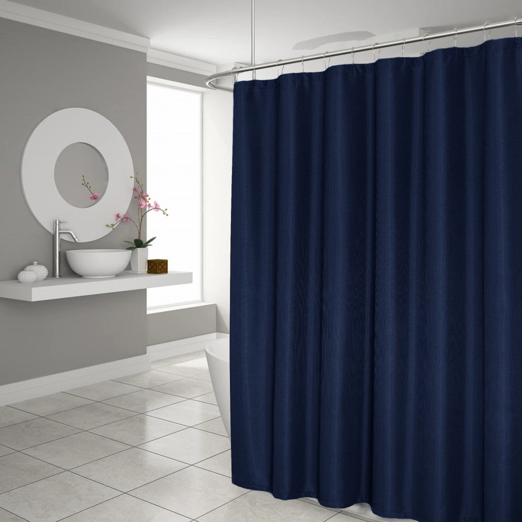 Luxurious Navy Waffle Weave Shower Curtain-1