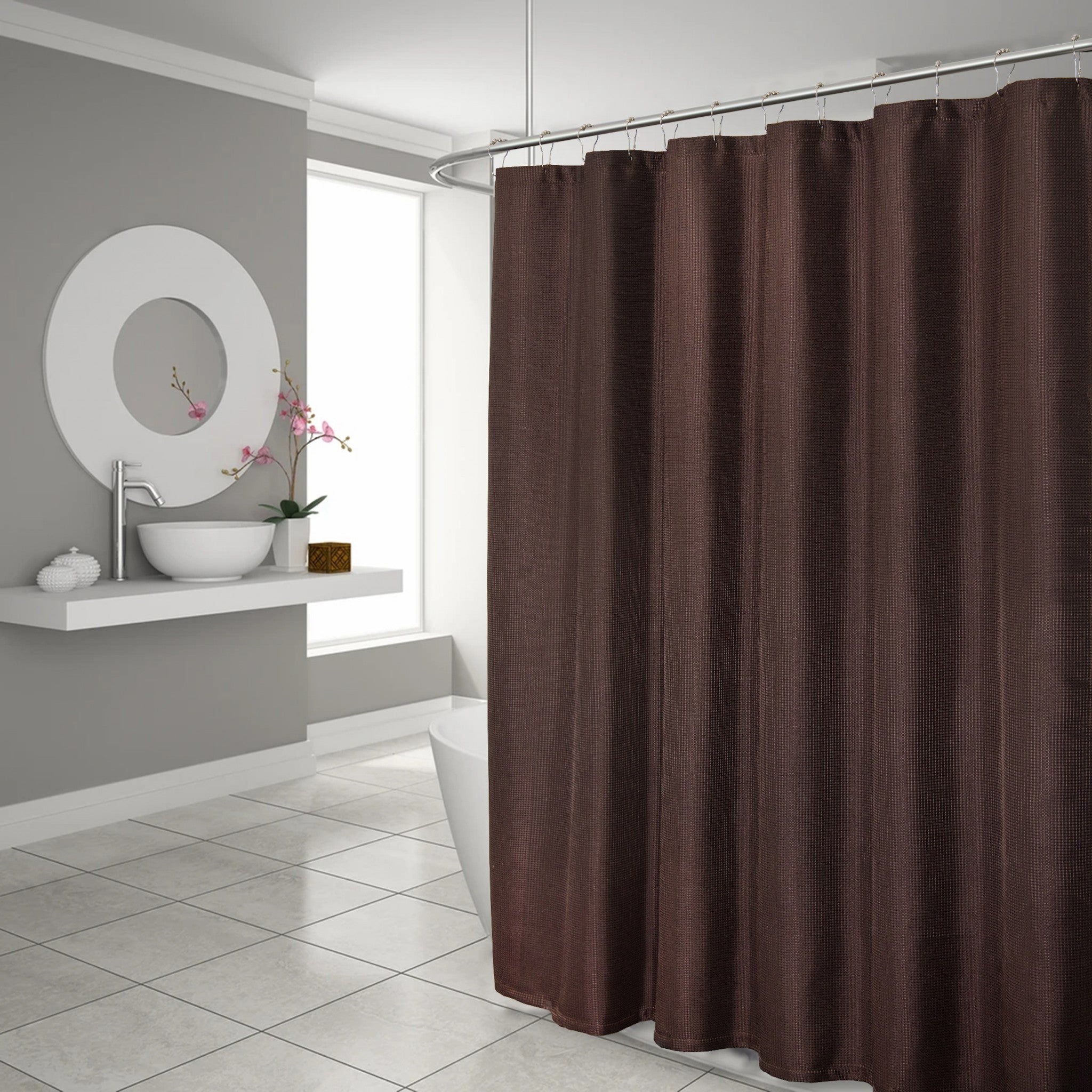 Luxurious Brown Waffle Weave Shower Curtain-1