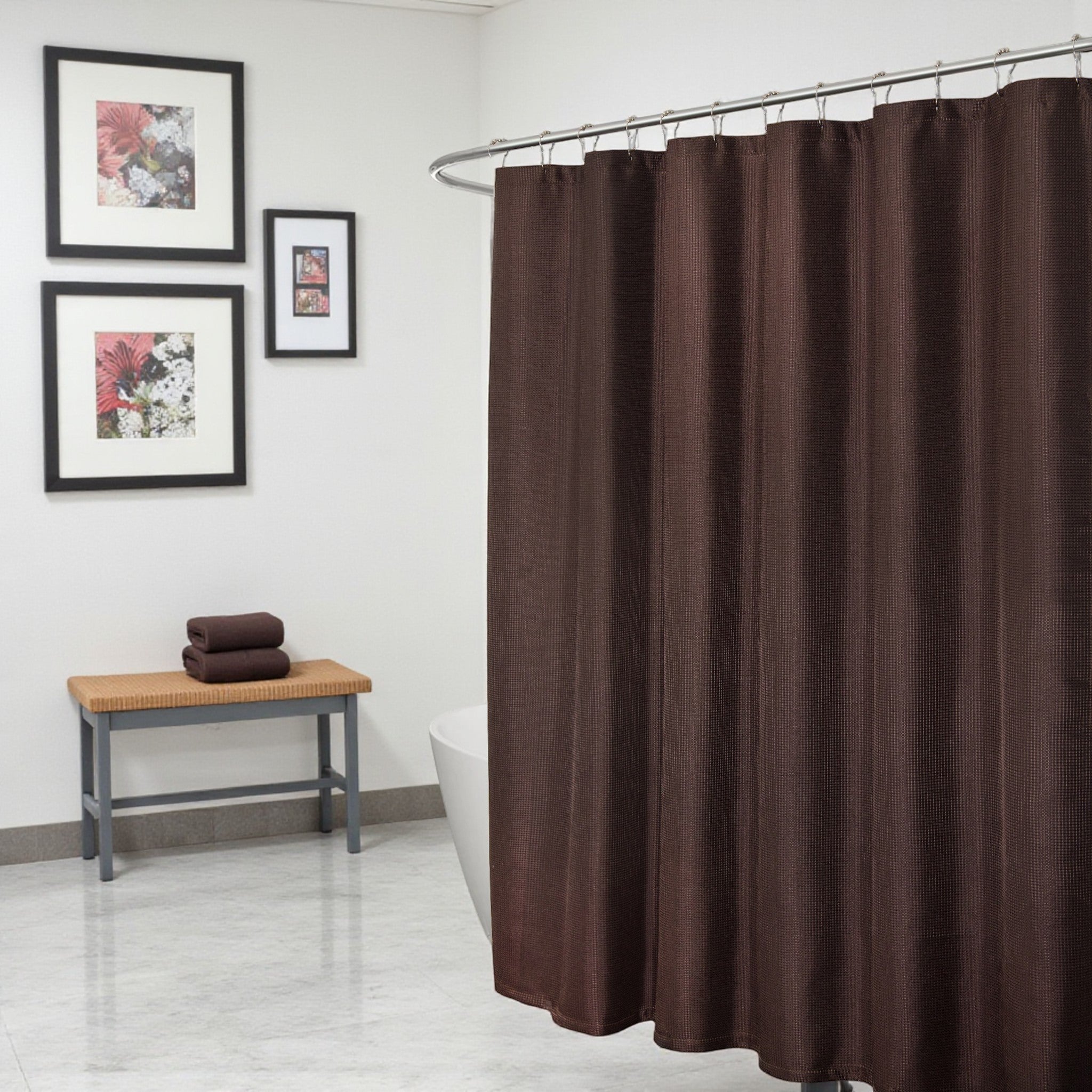 Luxurious Brown Waffle Weave Shower Curtain-0