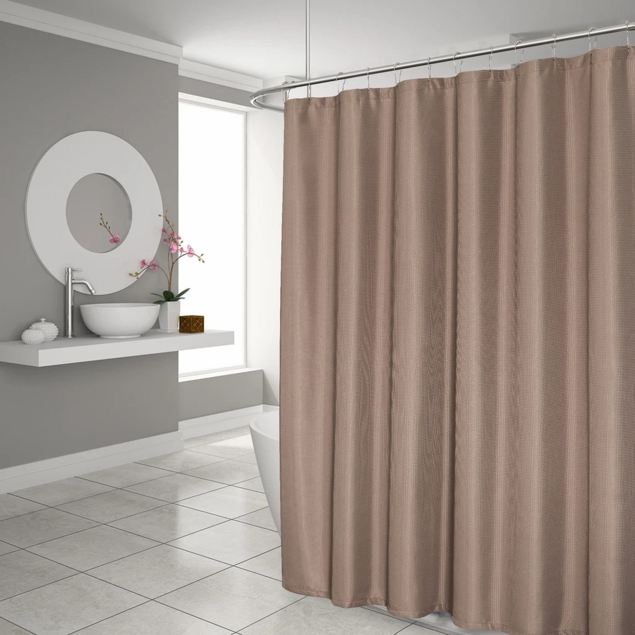 Luxurious Mocha Waffle Weave Shower Curtain-1