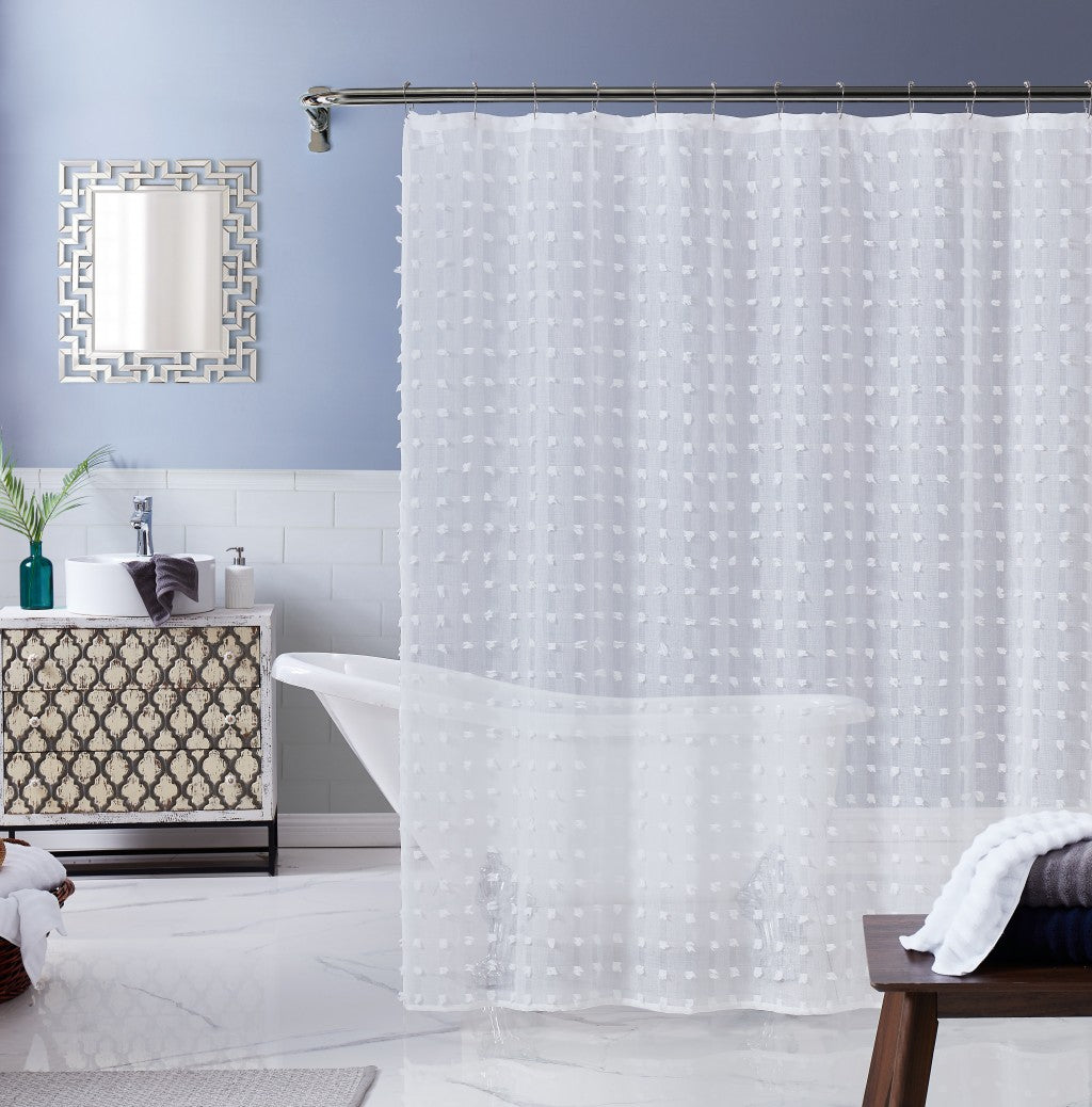 White Puff Sheer Shower Curtain-1