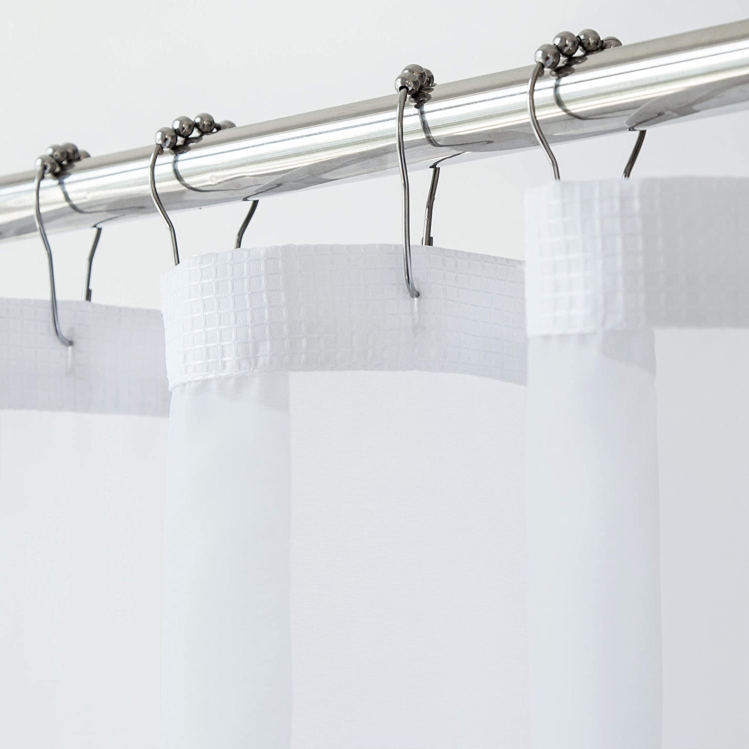 White Sheer and Grid Shower Curtain and Liner Set-0