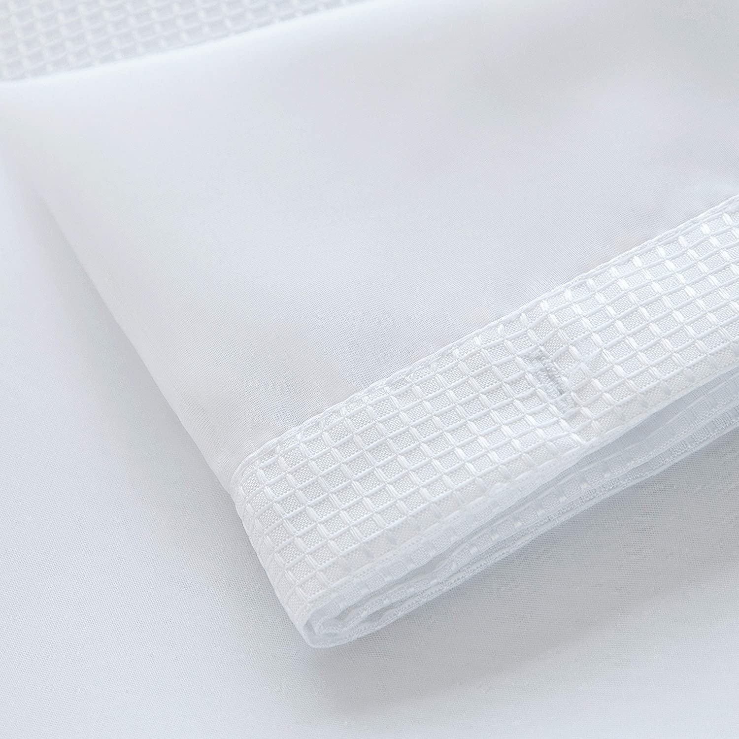 White Sheer and Grid Shower Curtain and Liner Set-2