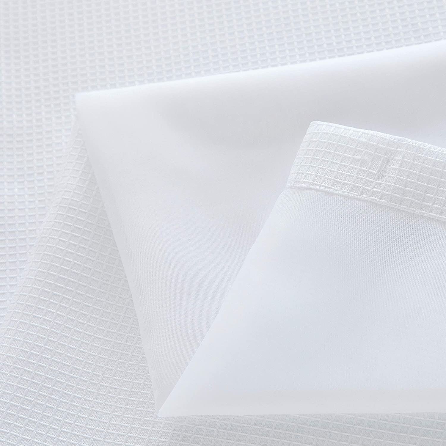 White Sheer and Grid Shower Curtain and Liner Set-3