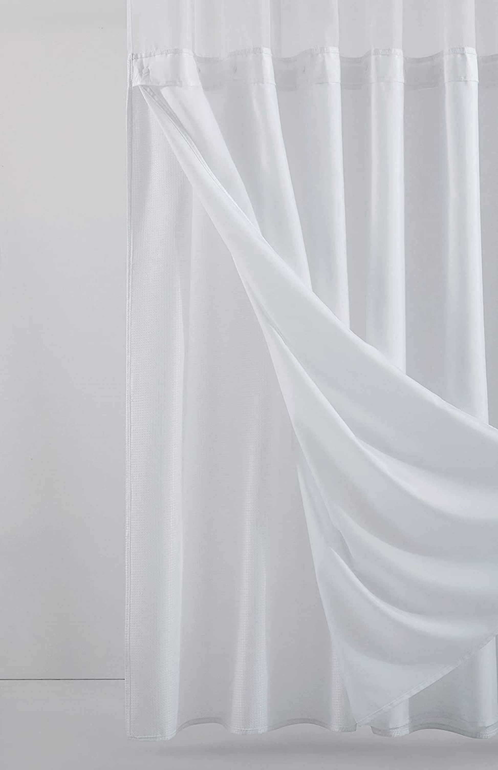 White Sheer and Grid Shower Curtain and Liner Set-4