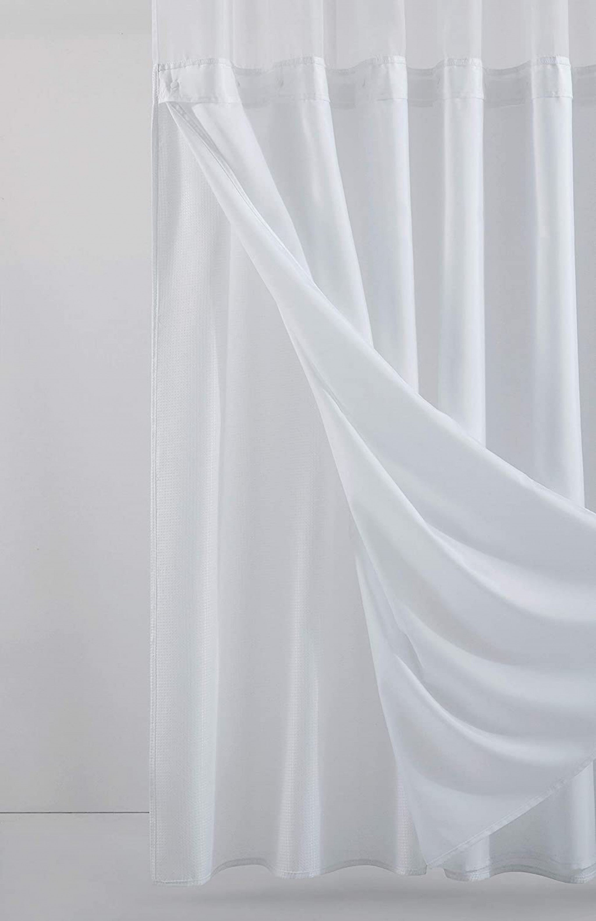 White Sheer and Grid Shower Curtain and Liner Set-4