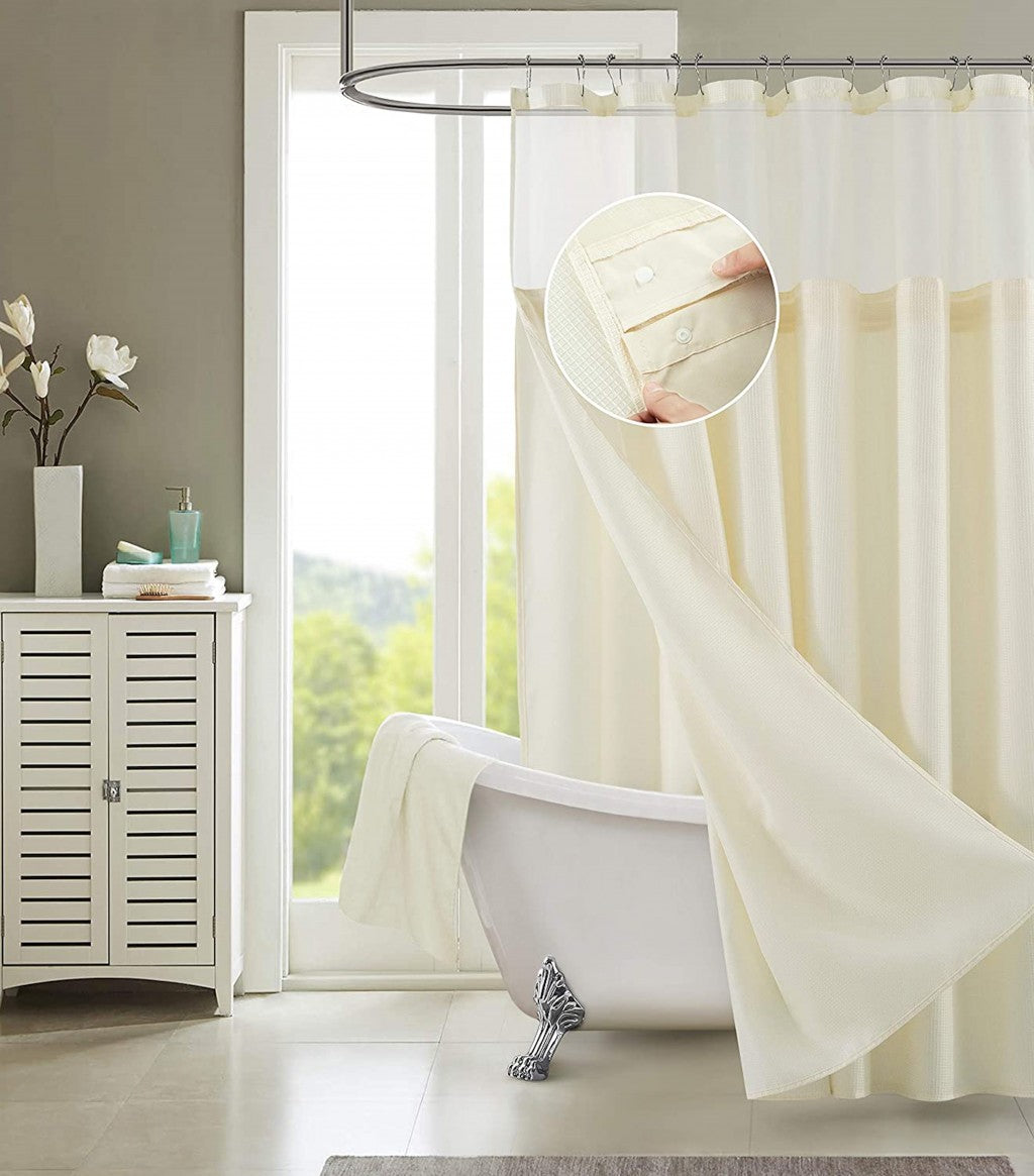 Ivory Sheer and Grid Shower Curtain and Liner Set-6