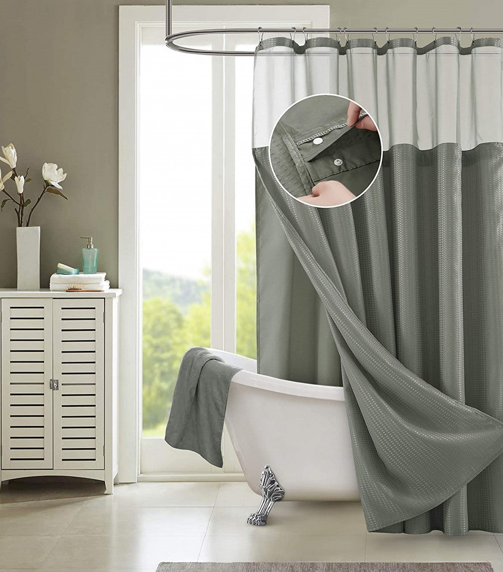 Gray Sheer and Grid Shower Curtain and Liner Set-5