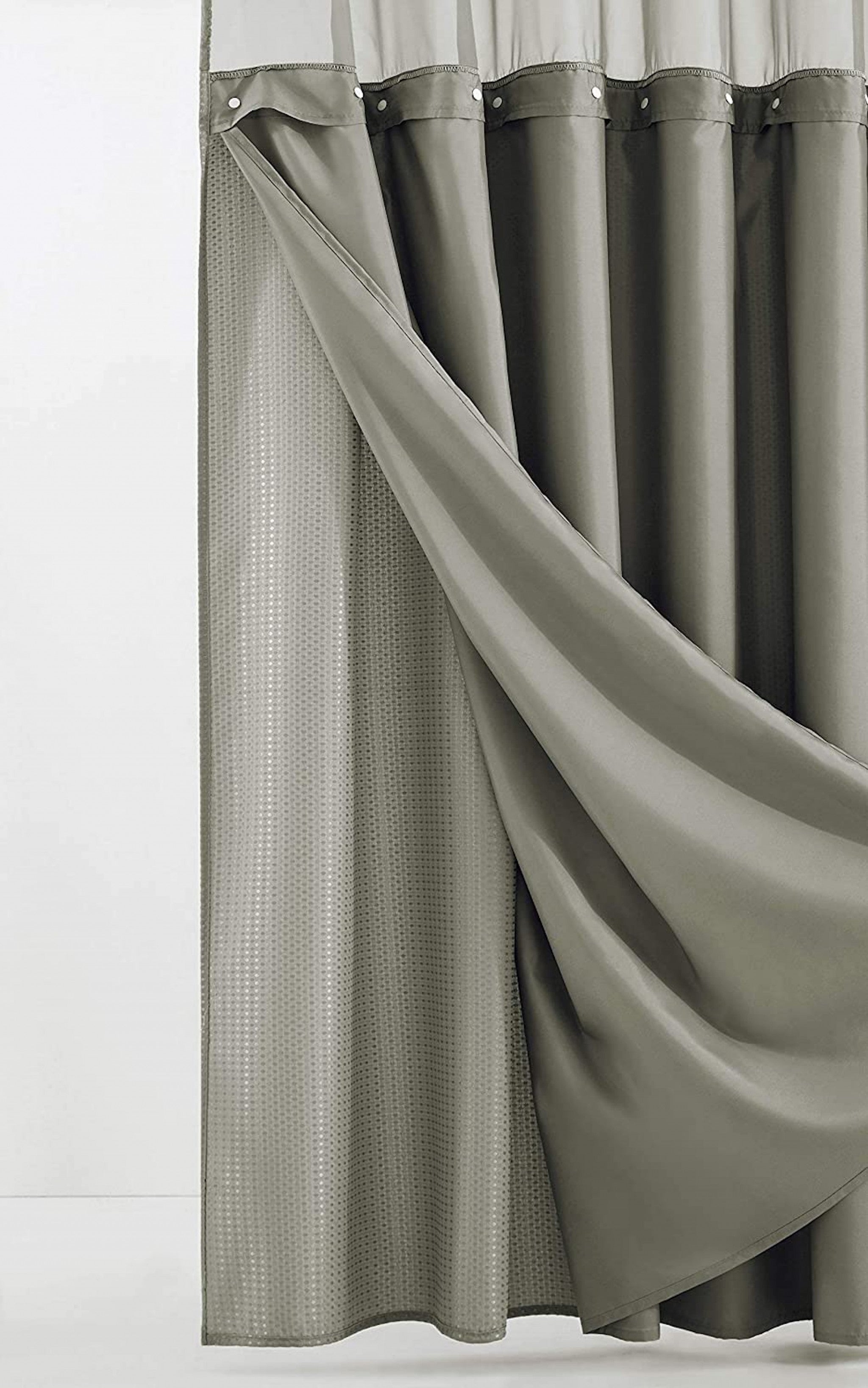 Gray Sheer and Grid Shower Curtain and Liner Set-4