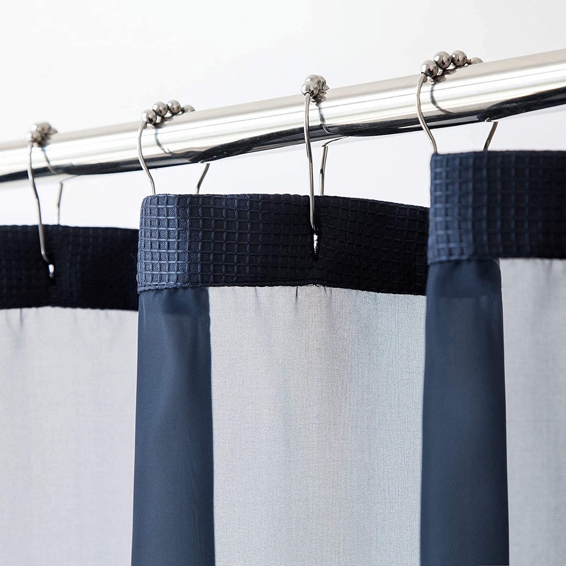 Navy Modern Grid Shower Curtain and Liner Set-0