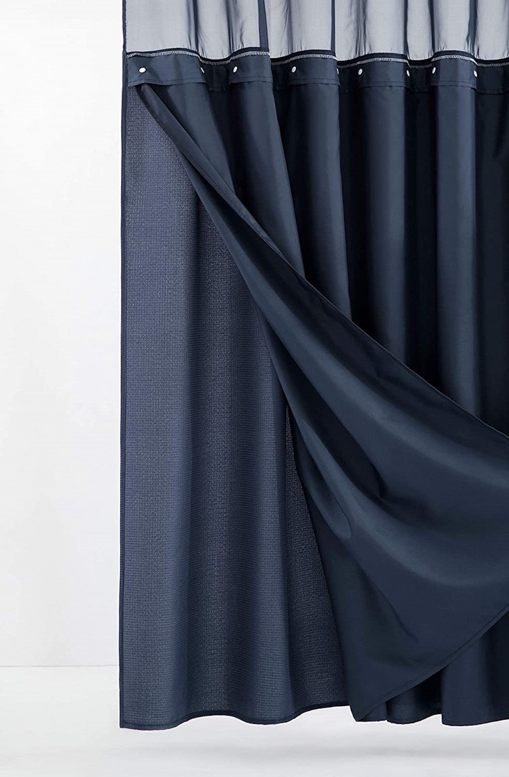 Navy Modern Grid Shower Curtain and Liner Set-4